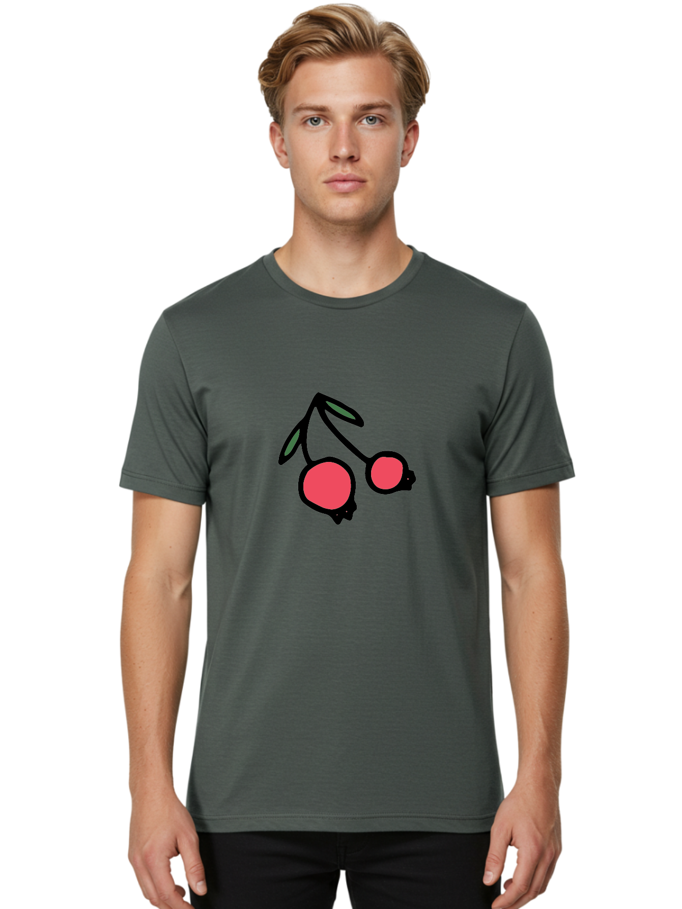Cherry-Sunglasses Men'S Graphic Tee, 100% Cotton, Comfortable Casual Summer Wear, Machine Washable, Fun Sunglasses, Cherry Design, Playful Eyewear, Trendy Accessories, Stylish Shades, Cartoon Graphics, Retro Style, Fashion Statement -  Aaa800 4