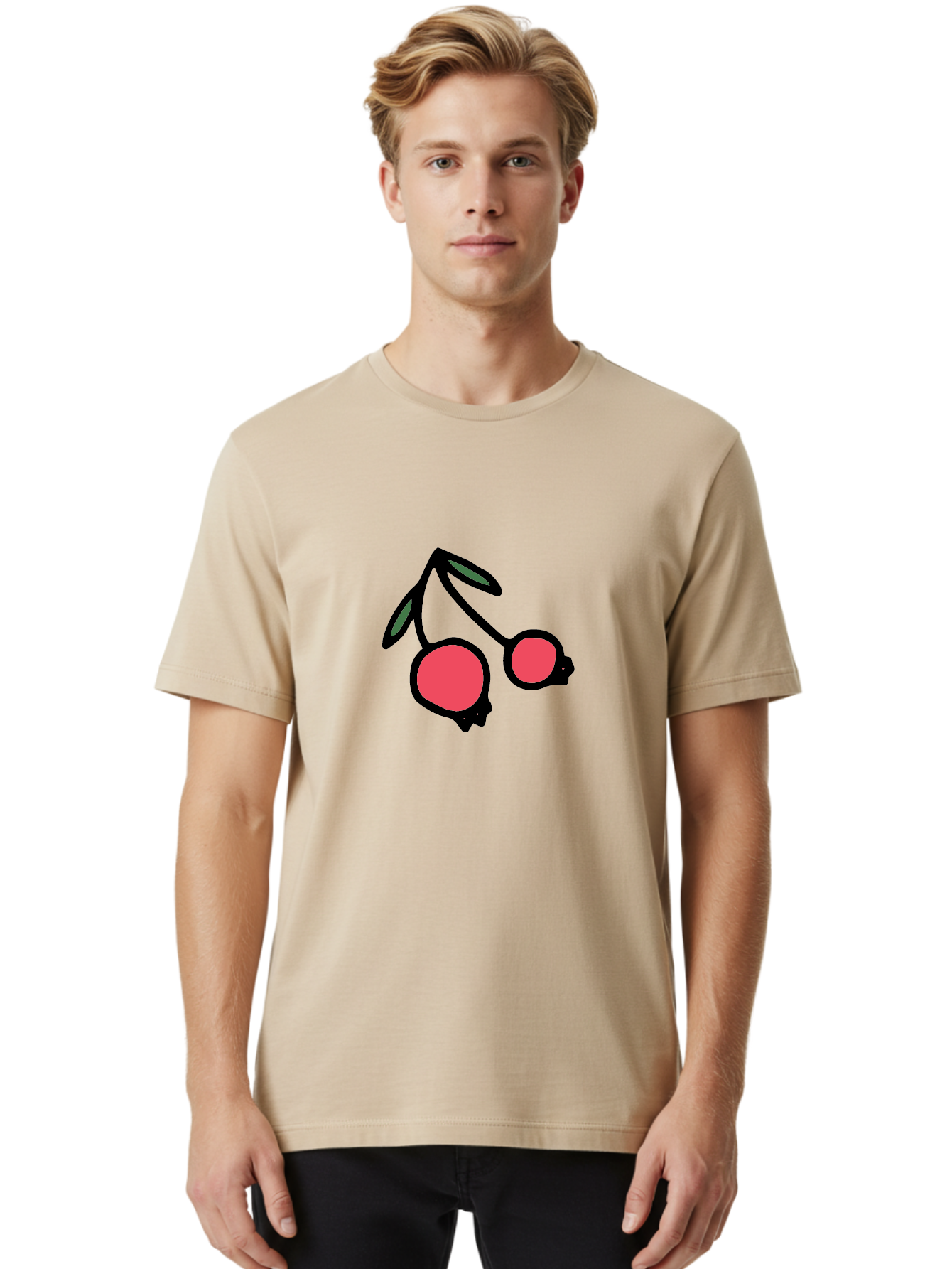 Cherry-Sunglasses Men'S Graphic Tee, 100% Cotton, Comfortable Casual Summer Wear, Machine Washable, Fun Sunglasses, Cherry Design, Playful Eyewear, Trendy Accessories, Stylish Shades, Cartoon Graphics, Retro Style, Fashion Statement -  Aaa800 28