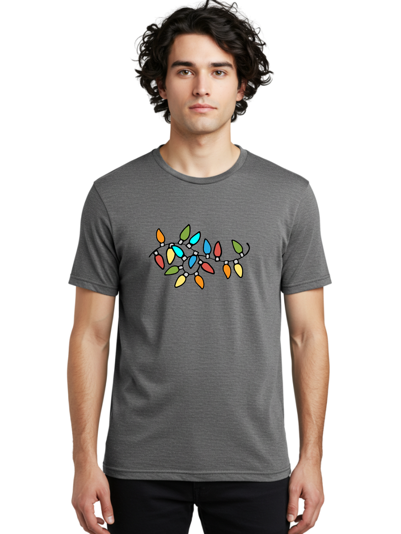 Christmas-Lights-1 Men'S Graphic Tee, 100% Cotton, Comfortable Casual Summer Wear, Machine Washable, Multicolored Christmas Lights, Festive Decorations, Holiday String Lights, Colorful Bulbs, Celebration Decoration, Party Lights -  Aaa807 18