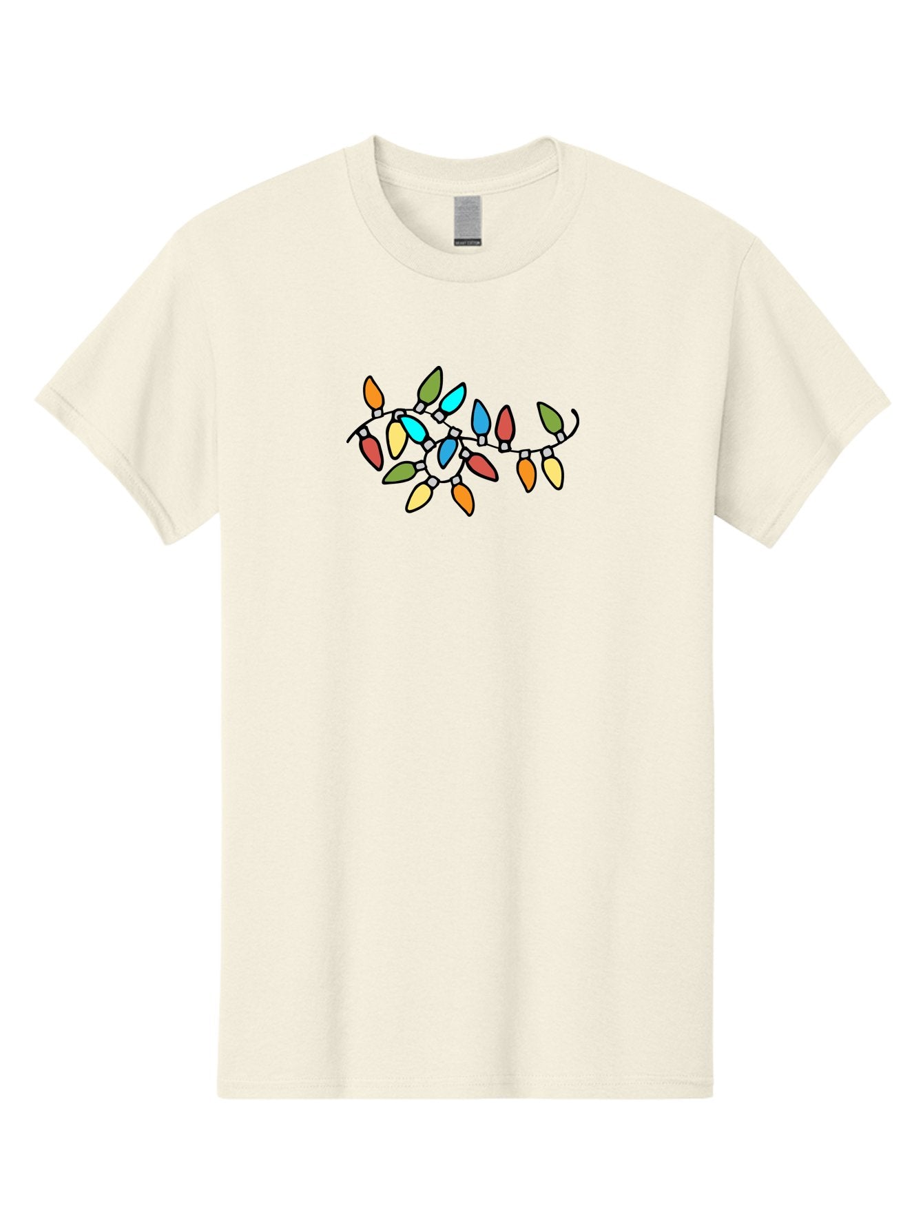 Christmas-Lights-1 Men'S Graphic Tee, 100% Cotton, Comfortable Casual Summer Wear, Machine Washable, Multicolored Christmas Lights, Festive Decorations, Holiday String Lights, Colorful Bulbs, Celebration Decoration, Party Lights -  Aaa807 9