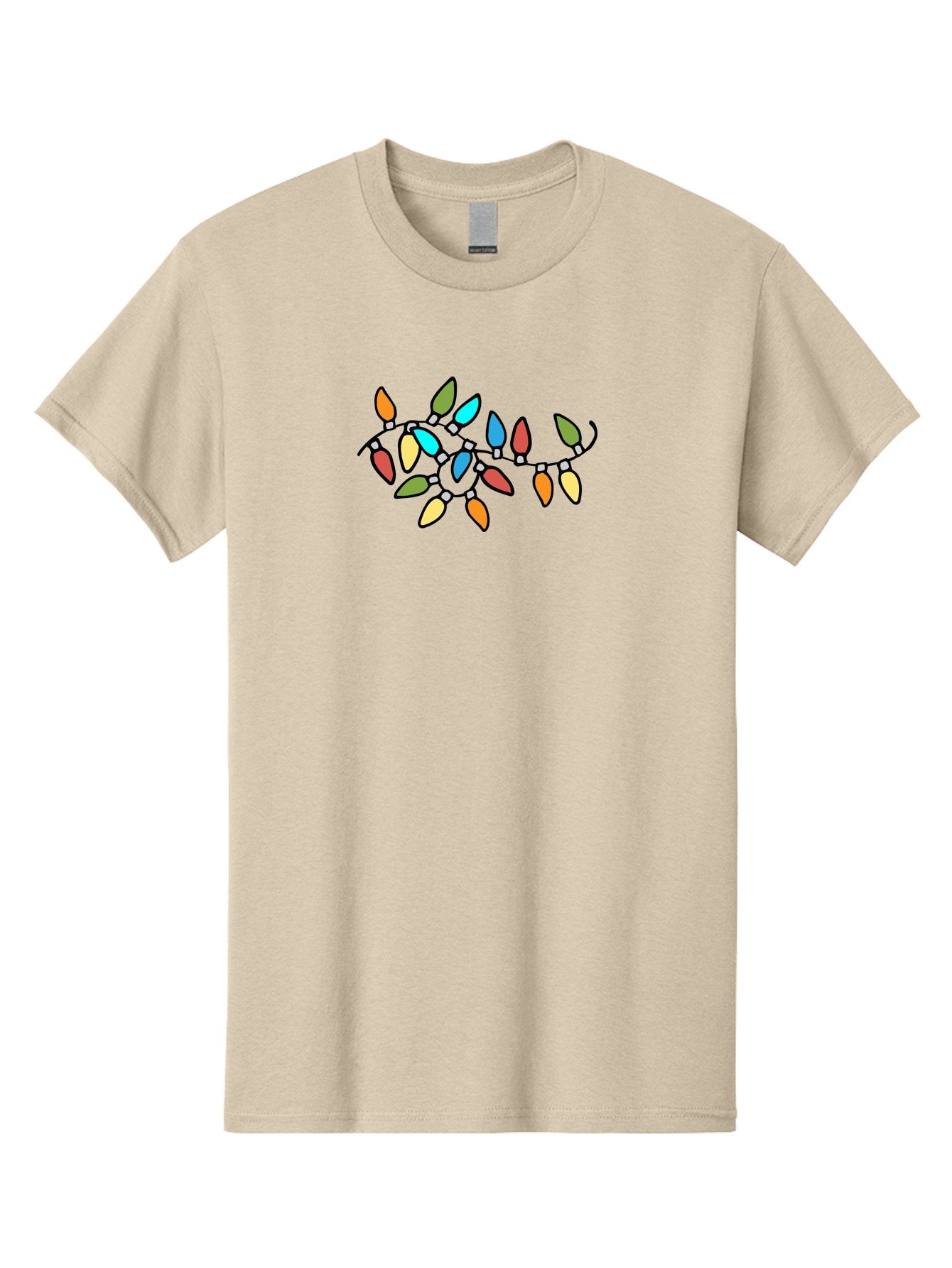 Christmas-Lights-1 Men'S Graphic Tee, 100% Cotton, Comfortable Casual Summer Wear, Machine Washable, Multicolored Christmas Lights, Festive Decorations, Holiday String Lights, Colorful Bulbs, Celebration Decoration, Party Lights -  Aaa807 3