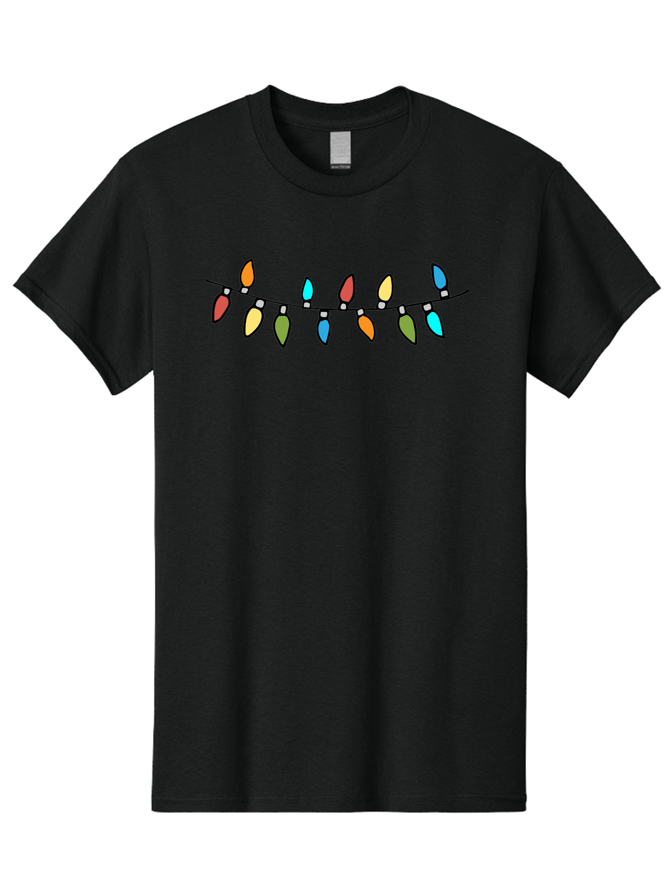 Christmas-Lights Men'S Graphic Tee, 100% Cotton, Comfortable Casual Summer Wear, Machine Washable, Christmas Lights, String Lights, Holiday Decorations, Festive Colors, Red, Orange, Yellow, Blue, Green, Celebration -  Aaa808