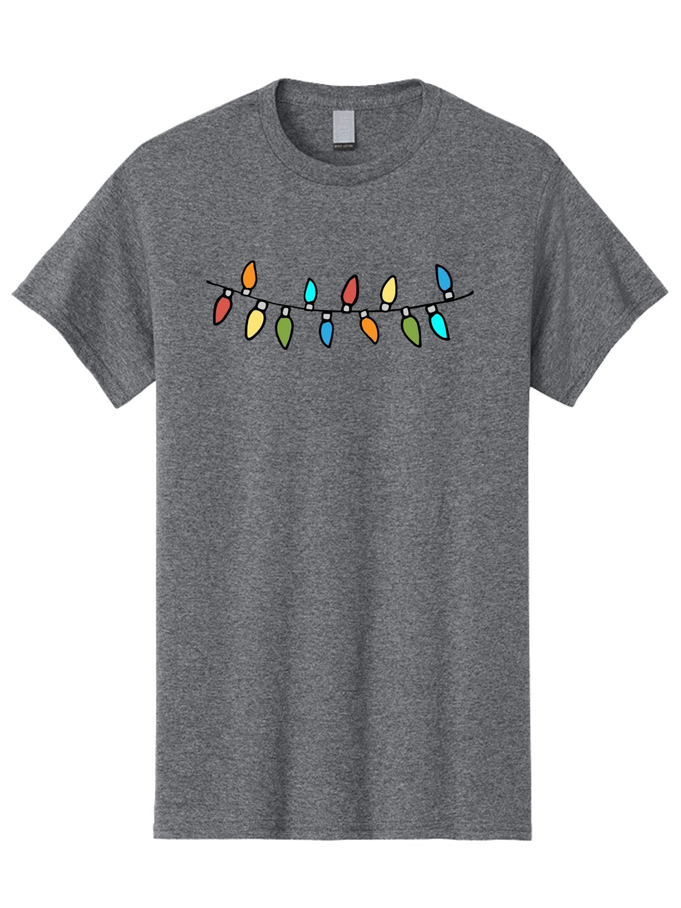 Christmas-Lights Men'S Graphic Tee, 100% Cotton, Comfortable Casual Summer Wear, Machine Washable, Christmas Lights, String Lights, Holiday Decorations, Festive Colors, Red, Orange, Yellow, Blue, Green, Celebration -  Aaa808 11