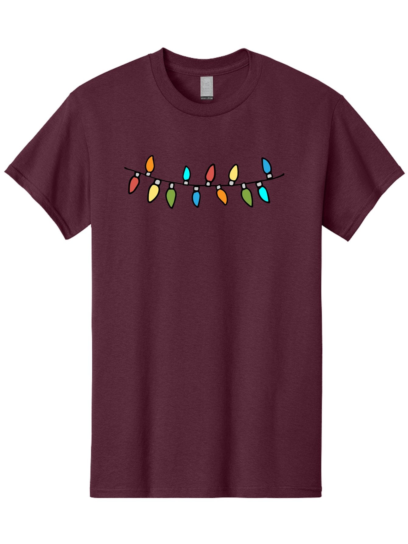 Christmas-Lights Men'S Graphic Tee, 100% Cotton, Comfortable Casual Summer Wear, Machine Washable, Christmas Lights, String Lights, Holiday Decorations, Festive Colors, Red, Orange, Yellow, Blue, Green, Celebration -  Aaa808 5