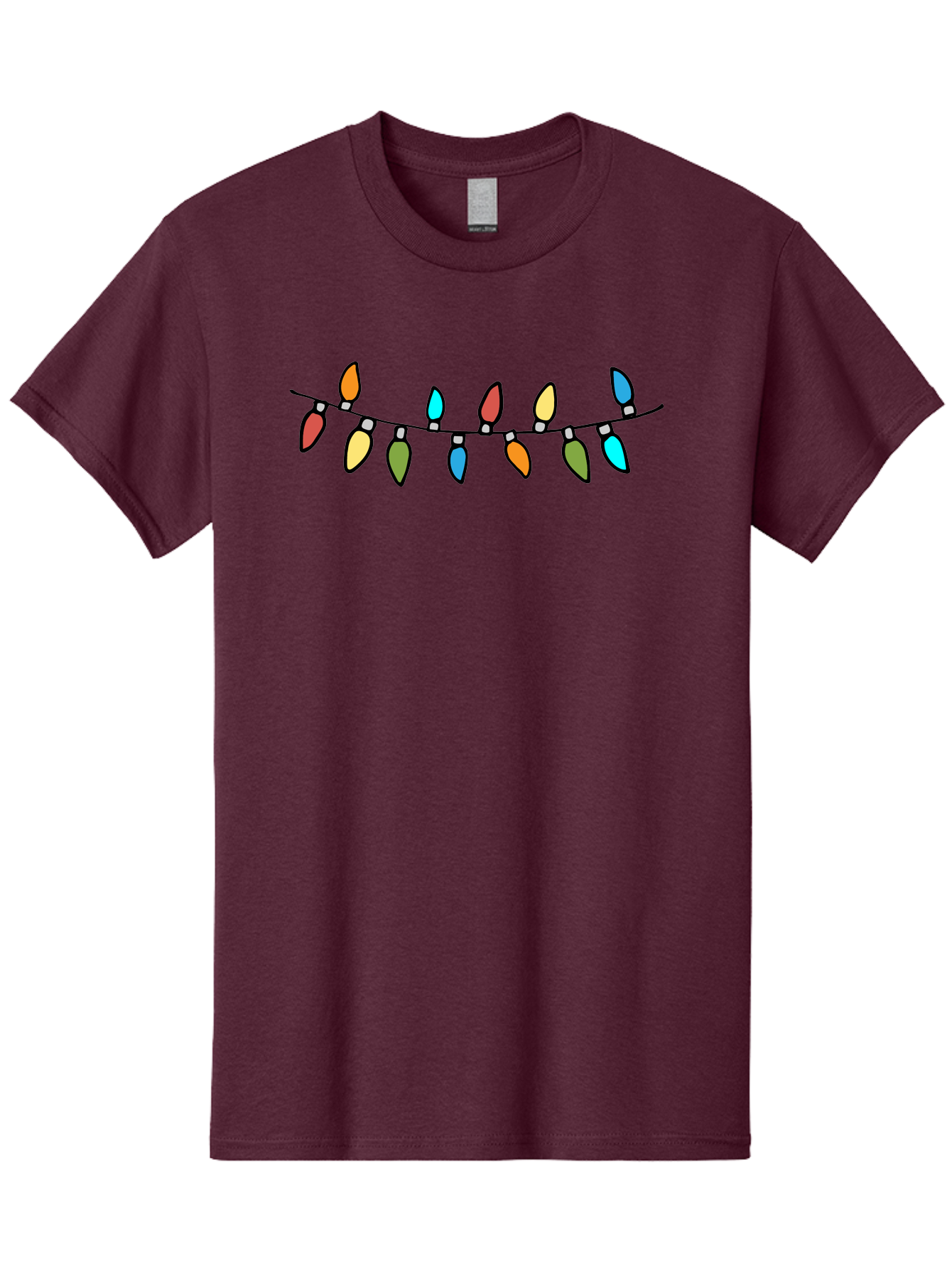 Christmas-Lights Men'S Graphic Tee, 100% Cotton, Comfortable Casual Summer Wear, Machine Washable, Christmas Lights, String Lights, Holiday Decorations, Festive Colors, Red, Orange, Yellow, Blue, Green, Celebration -  Aaa808