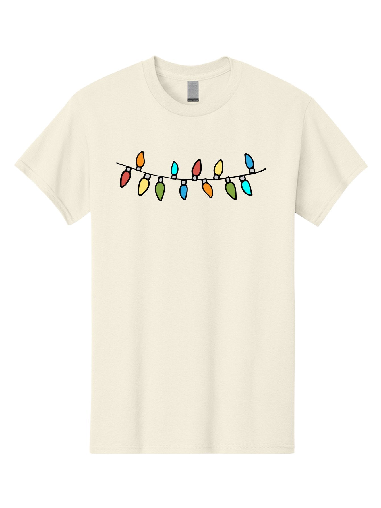 Christmas-Lights Men'S Graphic Tee, 100% Cotton, Comfortable Casual Summer Wear, Machine Washable, Christmas Lights, String Lights, Holiday Decorations, Festive Colors, Red, Orange, Yellow, Blue, Green, Celebration -  Aaa808 13