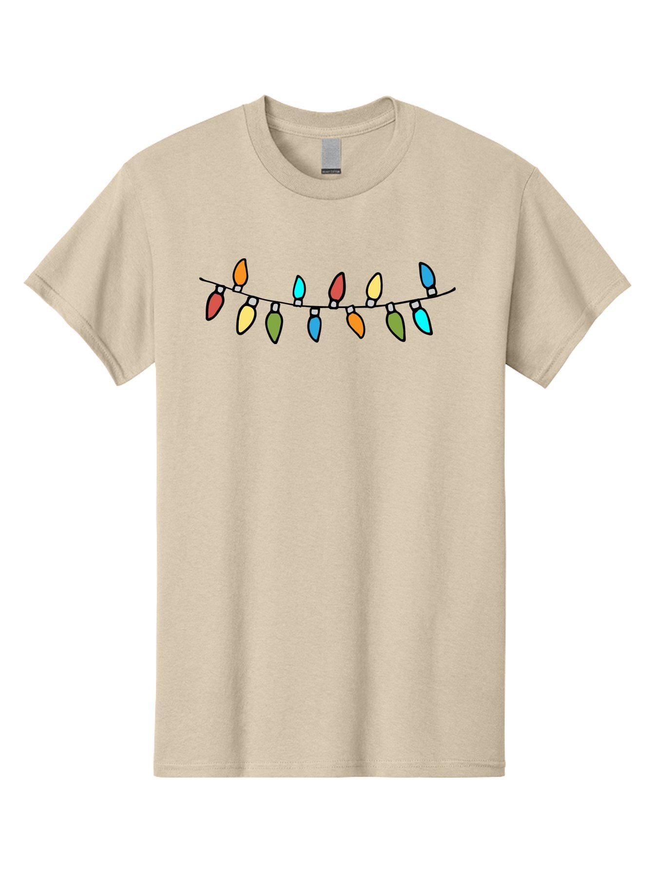 Christmas-Lights Men'S Graphic Tee, 100% Cotton, Comfortable Casual Summer Wear, Machine Washable, Christmas Lights, String Lights, Holiday Decorations, Festive Colors, Red, Orange, Yellow, Blue, Green, Celebration -  Aaa808 14