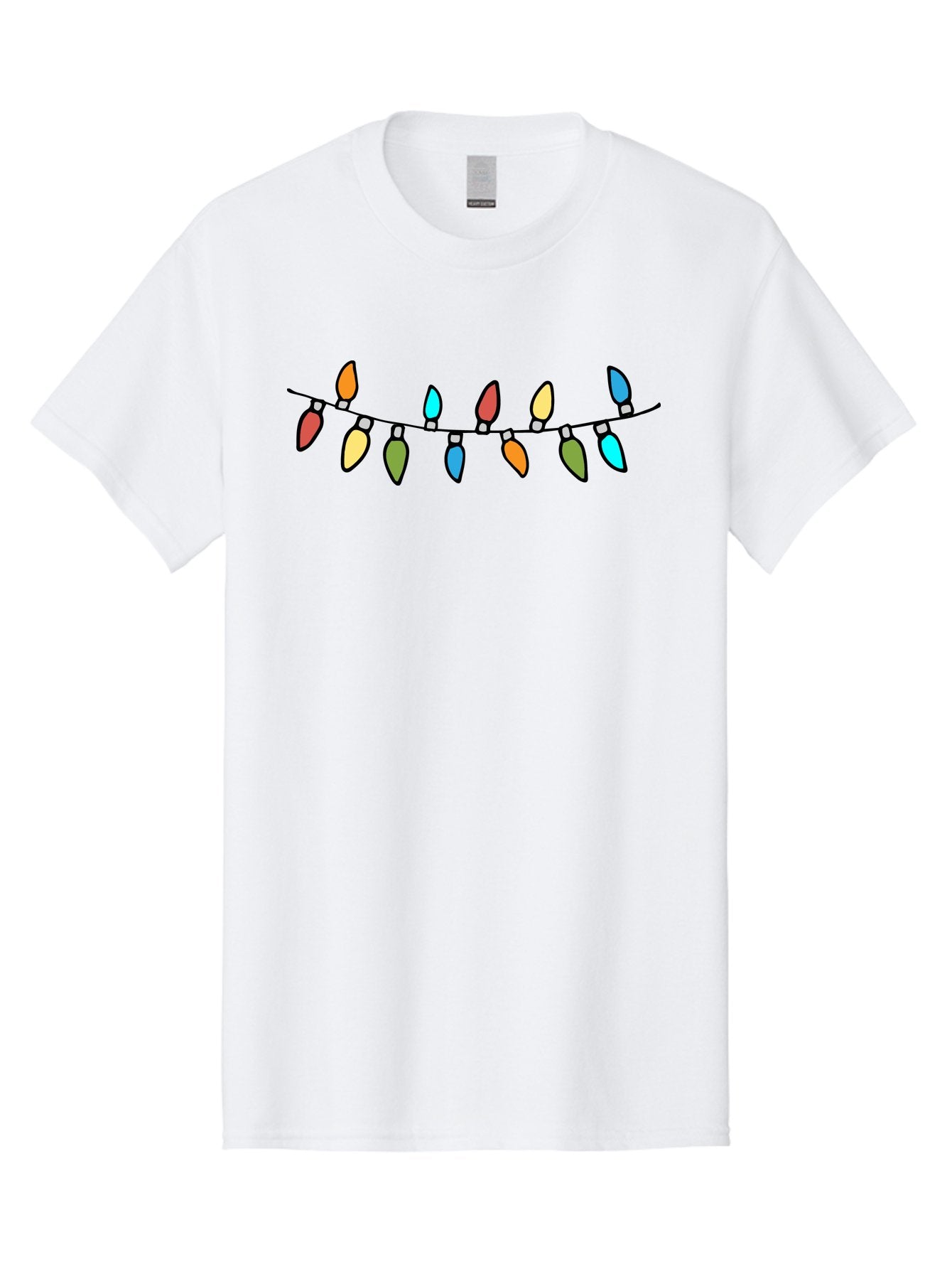 Christmas-Lights Men'S Graphic Tee, 100% Cotton, Comfortable Casual Summer Wear, Machine Washable, Christmas Lights, String Lights, Holiday Decorations, Festive Colors, Red, Orange, Yellow, Blue, Green, Celebration -  Aaa808 15