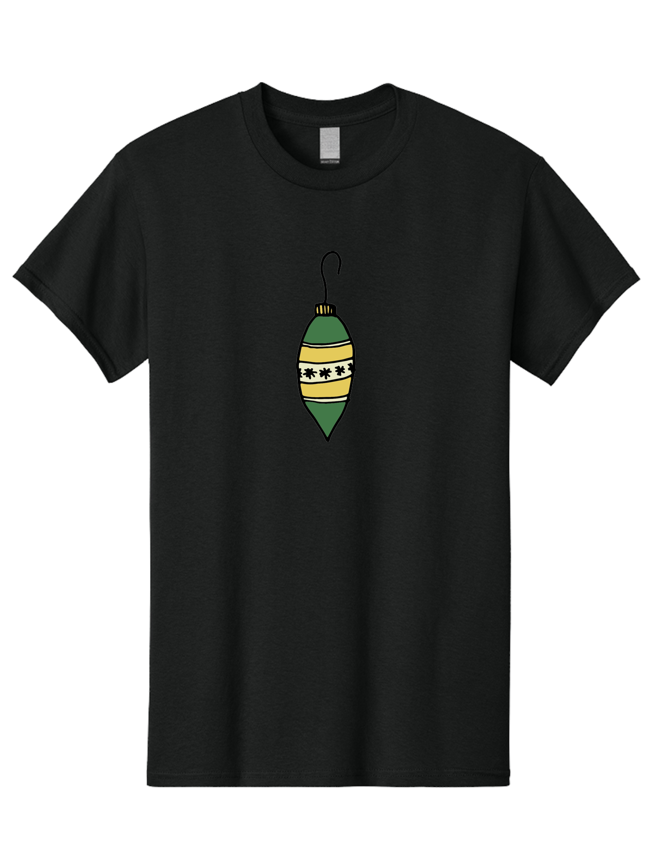 Christmas-Ornament-1 Men'S Graphic Tee, 100% Cotton, Comfortable Casual Summer Wear, Machine Washable, Christmas Decoration, Festive Ornament, Holiday Decor, Green And Yellow Bauble, Striped Pattern, Floral Design, Hanging Decoration, -  Aaa809