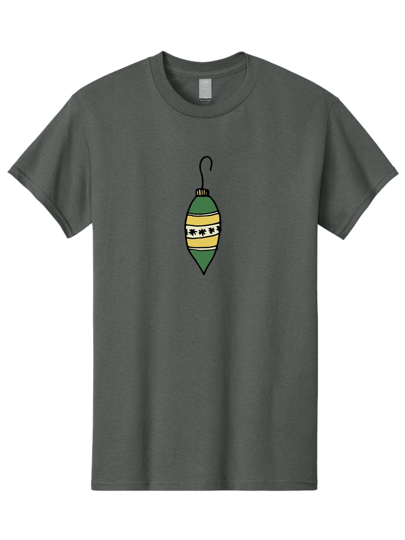 Christmas-Ornament-1 Men'S Graphic Tee, 100% Cotton, Comfortable Casual Summer Wear, Machine Washable, Christmas Decoration, Festive Ornament, Holiday Decor, Green And Yellow Bauble, Striped Pattern, Floral Design, Hanging Decoration, -  Aaa809
