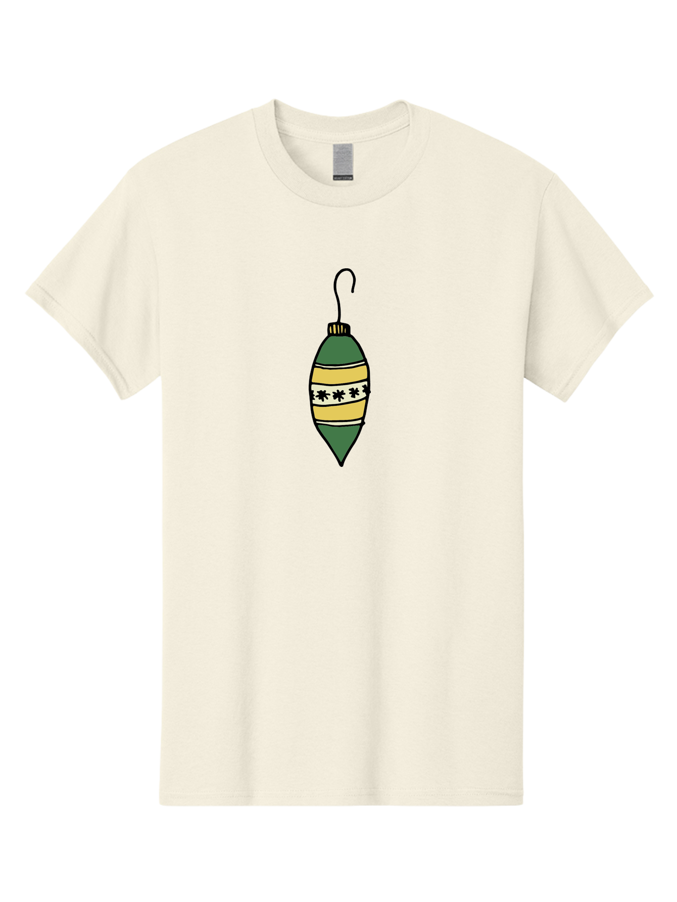 Christmas-Ornament-1 Men'S Graphic Tee, 100% Cotton, Comfortable Casual Summer Wear, Machine Washable, Christmas Decoration, Festive Ornament, Holiday Decor, Green And Yellow Bauble, Striped Pattern, Floral Design, Hanging Decoration, -  Aaa809 15
