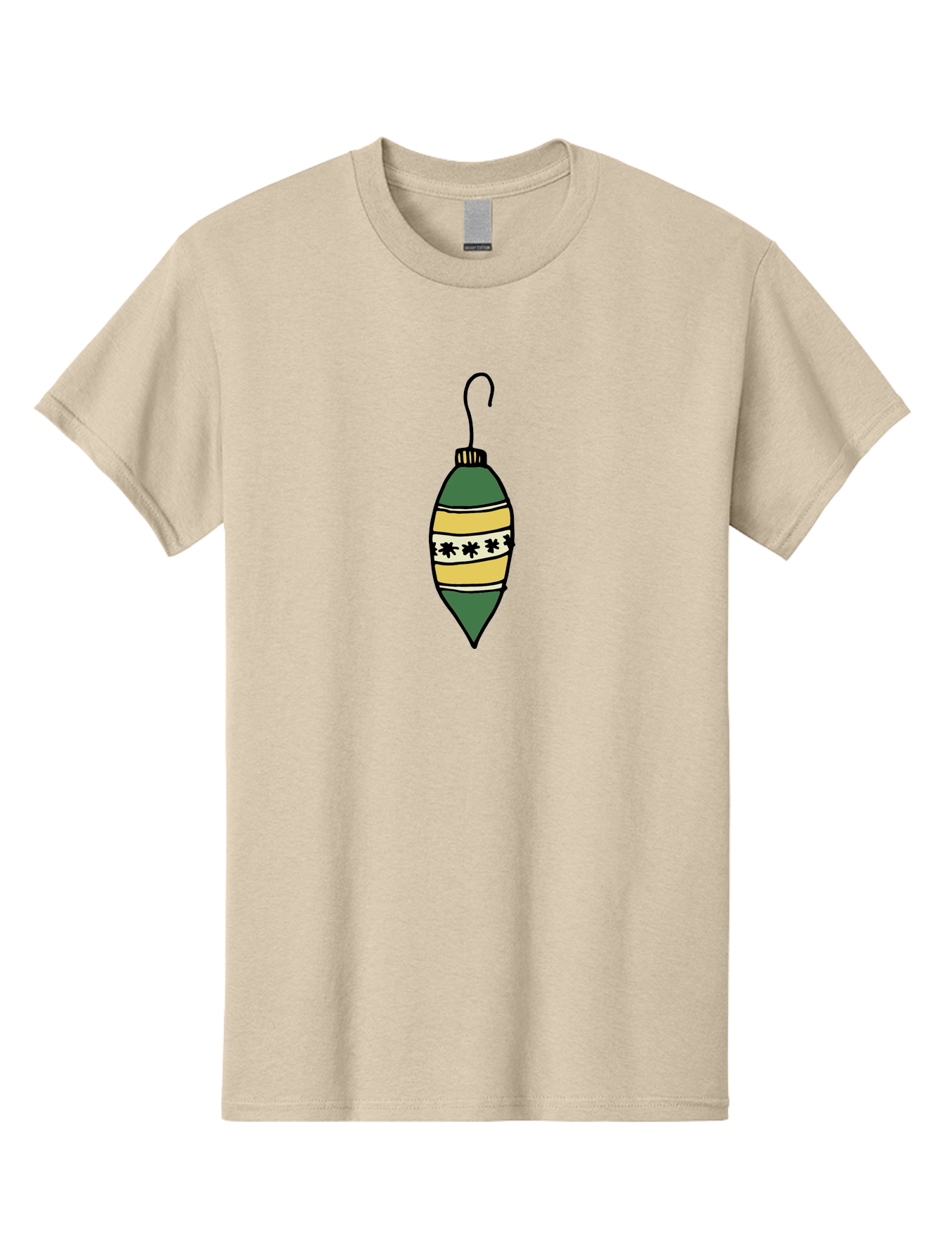 Christmas-Ornament-1 Men'S Graphic Tee, 100% Cotton, Comfortable Casual Summer Wear, Machine Washable, Christmas Decoration, Festive Ornament, Holiday Decor, Green And Yellow Bauble, Striped Pattern, Floral Design, Hanging Decoration, -  Aaa809