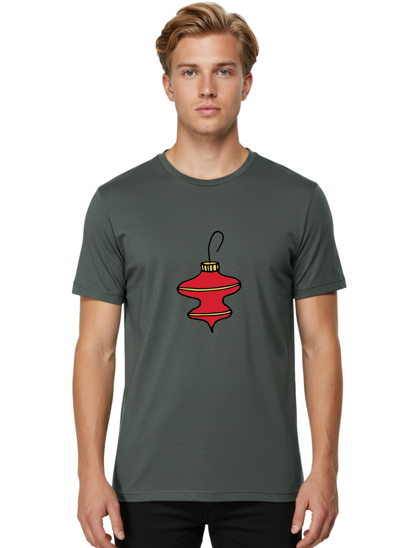 Christmas-Ornament-2 Men'S Graphic Tee, 100% Cotton, Comfortable Casual Summer Wear, Machine Washable, Christmas Decoration, Red Ornament, Festive Decor, Holiday Season, Christmas Tree, Christmas Bauble, Golden Details, Cartoon Style -  Aaa810