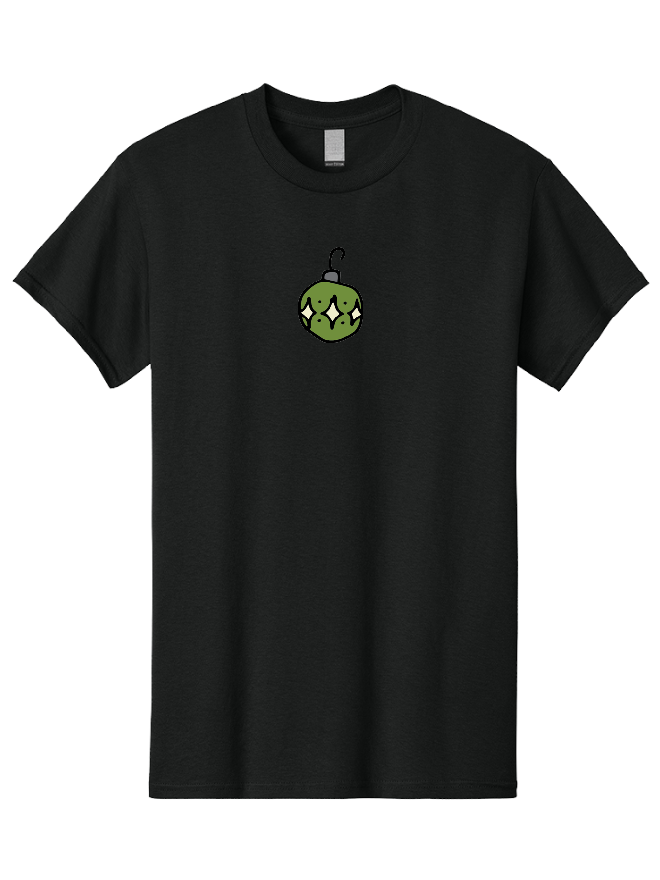 Christmas-Ornament-5 Men'S Graphic Tee, 100% Cotton, Comfortable Casual Summer Wear, Machine Washable, Christmas Decoration, Festive Symbol, Green Ornament, Hanging Decoration, Holiday Decor, Cartoon Style, White Diamonds, Black Outline, -  Aaa813