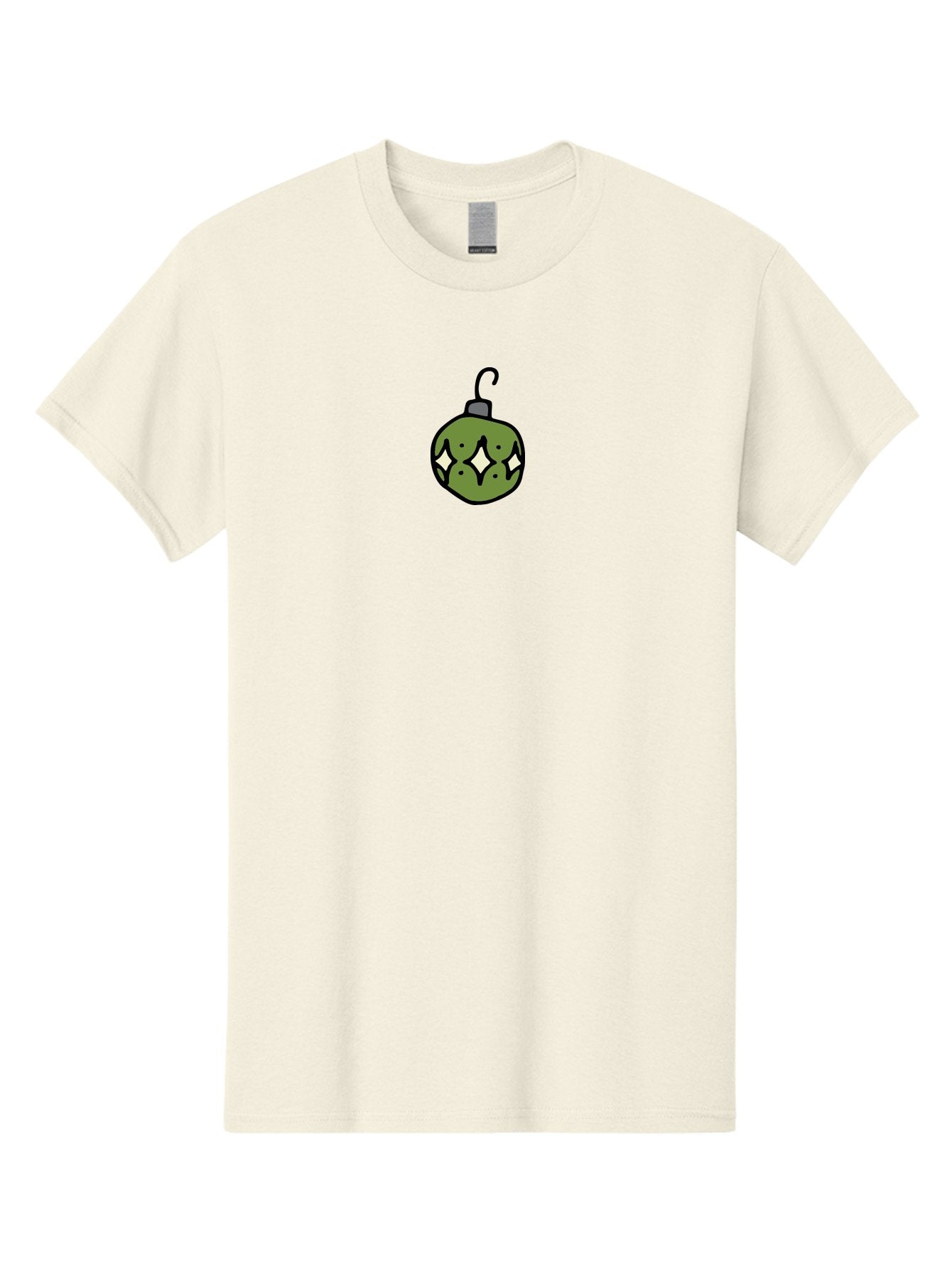 Christmas-Ornament-5 Men'S Graphic Tee, 100% Cotton, Comfortable Casual Summer Wear, Machine Washable, Christmas Decoration, Festive Symbol, Green Ornament, Hanging Decoration, Holiday Decor, Cartoon Style, White Diamonds, Black Outline, -  Aaa813 3