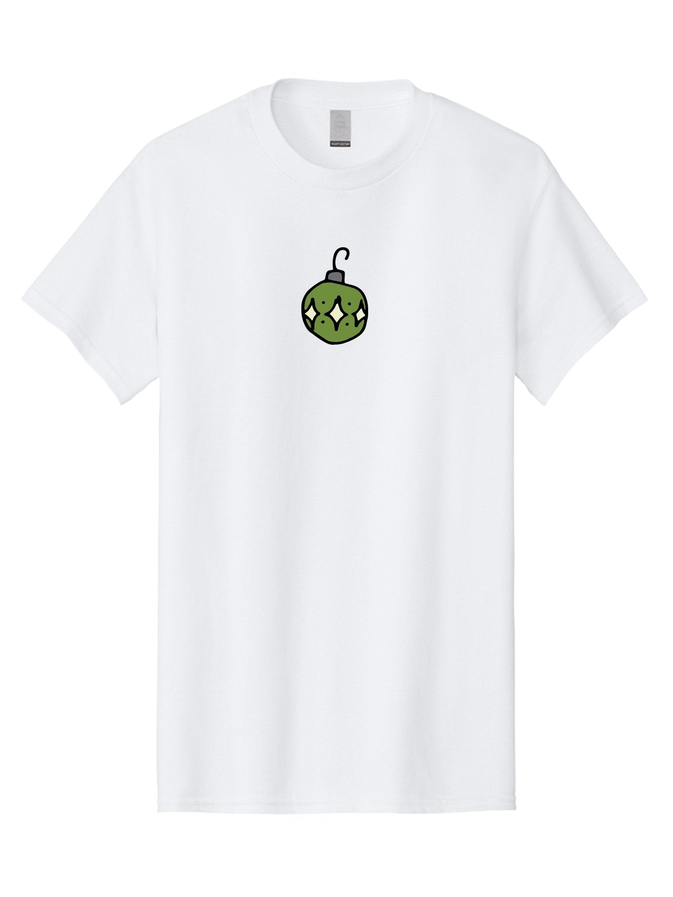Christmas-Ornament-5 Men'S Graphic Tee, 100% Cotton, Comfortable Casual Summer Wear, Machine Washable, Christmas Decoration, Festive Symbol, Green Ornament, Hanging Decoration, Holiday Decor, Cartoon Style, White Diamonds, Black Outline, -  Aaa813 11