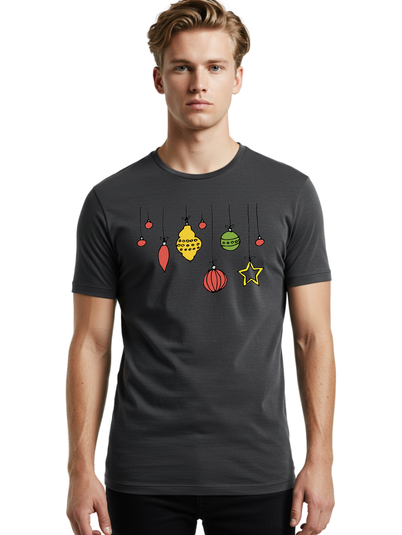 Christmas-Ornaments-1 Men'S Graphic Tee, 100% Cotton, Comfortable Casual Summer Wear, Machine Washable, Christmas Ornaments, Hanging Decorations, Festive Decor, Holiday Season, Christmas Tree Decorations, Red And Green Ornaments, -  Aaa816 22