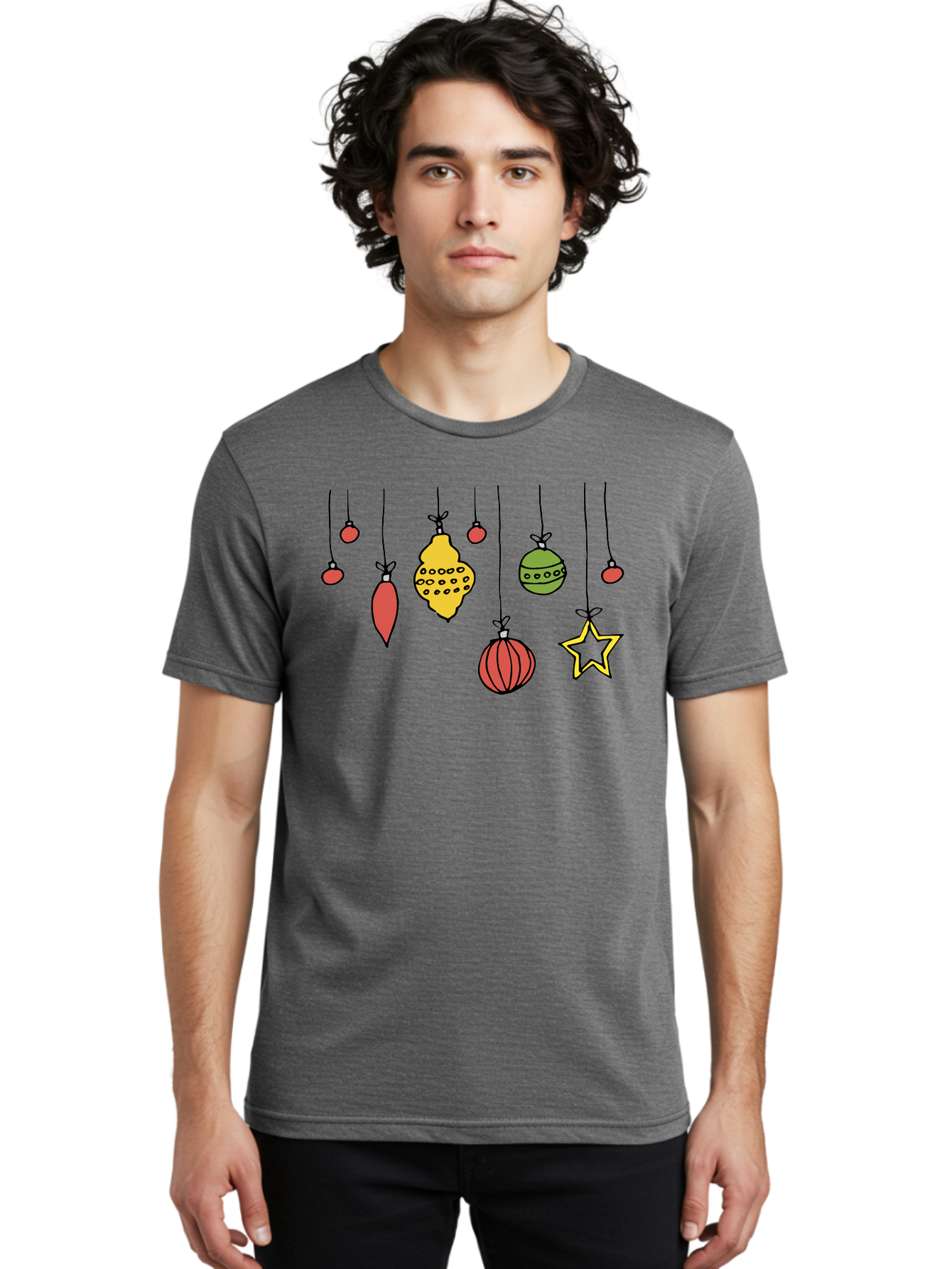Christmas-Ornaments-1 Men'S Graphic Tee, 100% Cotton, Comfortable Casual Summer Wear, Machine Washable, Christmas Ornaments, Hanging Decorations, Festive Decor, Holiday Season, Christmas Tree Decorations, Red And Green Ornaments, -  Aaa816 8