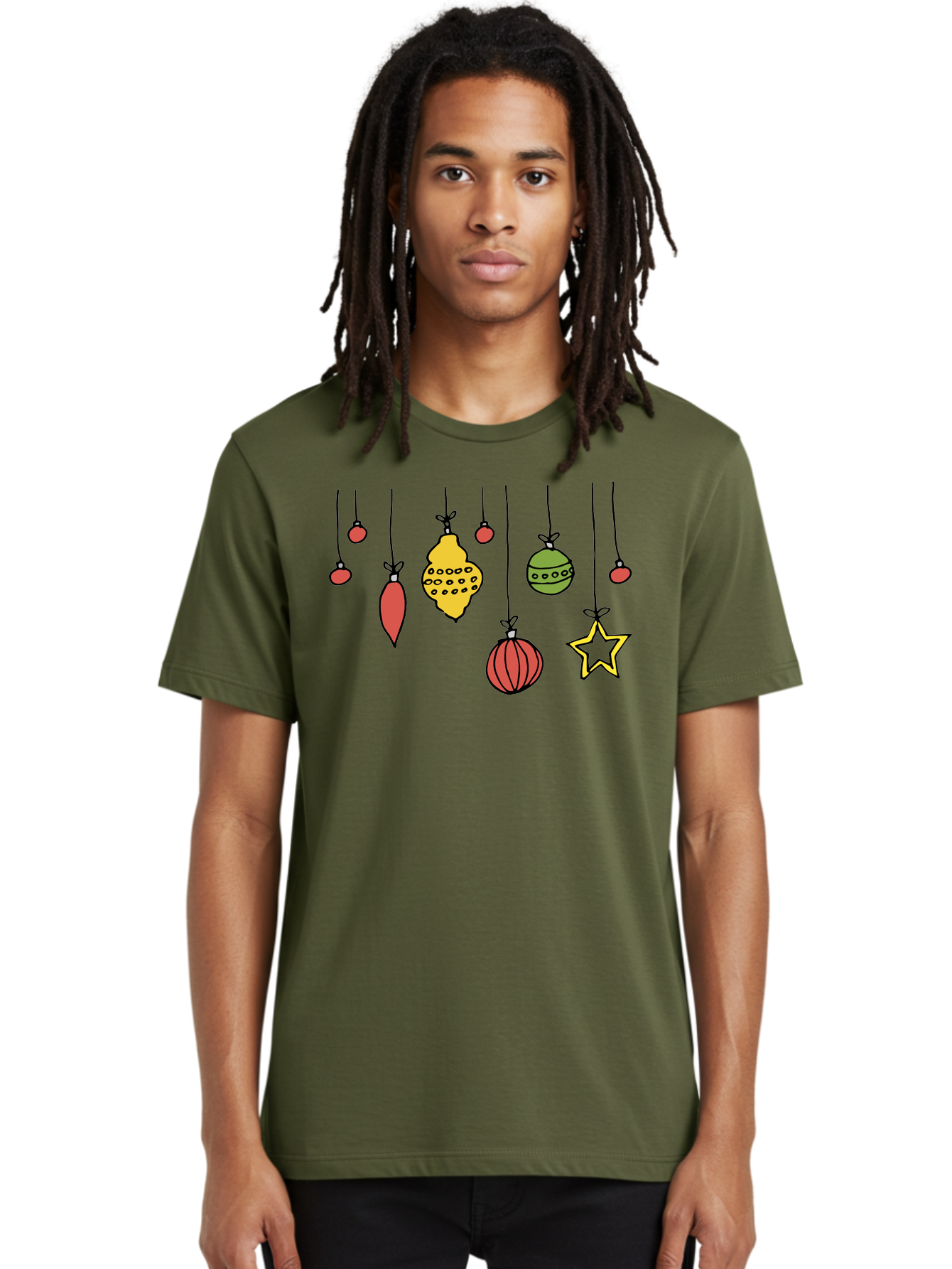 Christmas-Ornaments-1 Men'S Graphic Tee, 100% Cotton, Comfortable Casual Summer Wear, Machine Washable, Christmas Ornaments, Hanging Decorations, Festive Decor, Holiday Season, Christmas Tree Decorations, Red And Green Ornaments, -  Aaa816 30