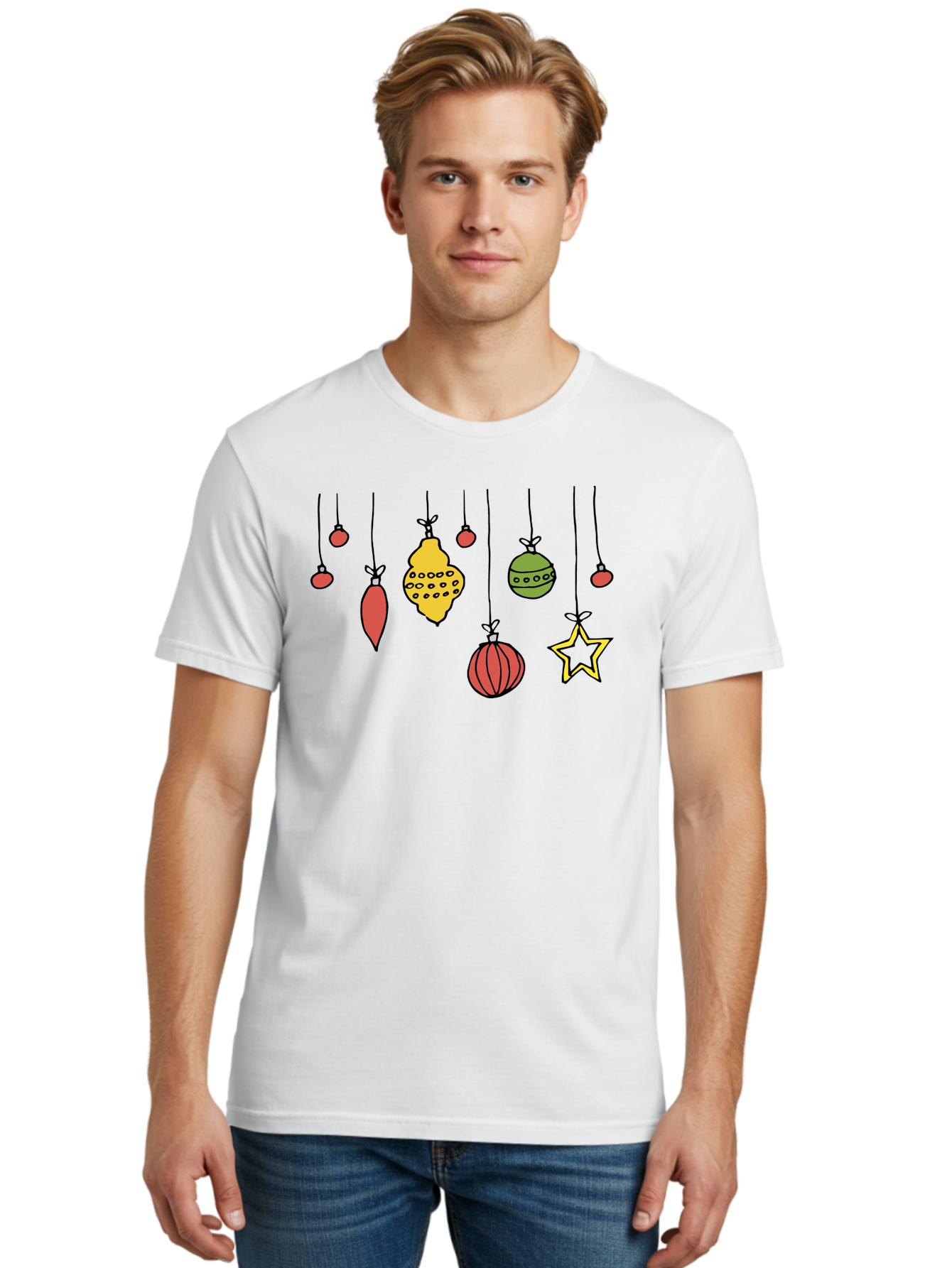Christmas-Ornaments-1 Men'S Graphic Tee, 100% Cotton, Comfortable Casual Summer Wear, Machine Washable, Christmas Ornaments, Hanging Decorations, Festive Decor, Holiday Season, Christmas Tree Decorations, Red And Green Ornaments, -  Aaa816 18