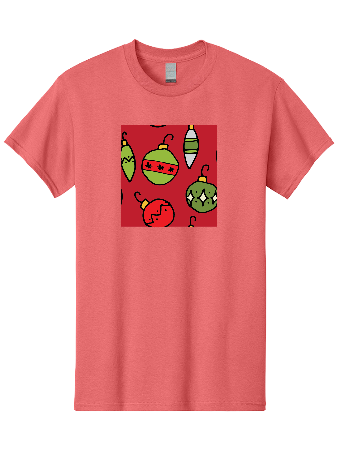 Christmas-Ornaments Men'S Graphic Tee, 100% Cotton, Comfortable Casual Summer Wear, Machine Washable, Christmas Decorations, Festive Ornaments, Holiday Baubles, Red And Green Theme, Cartoon Style, Winter Wonderland, Seasonal Decor, -  Aaa817