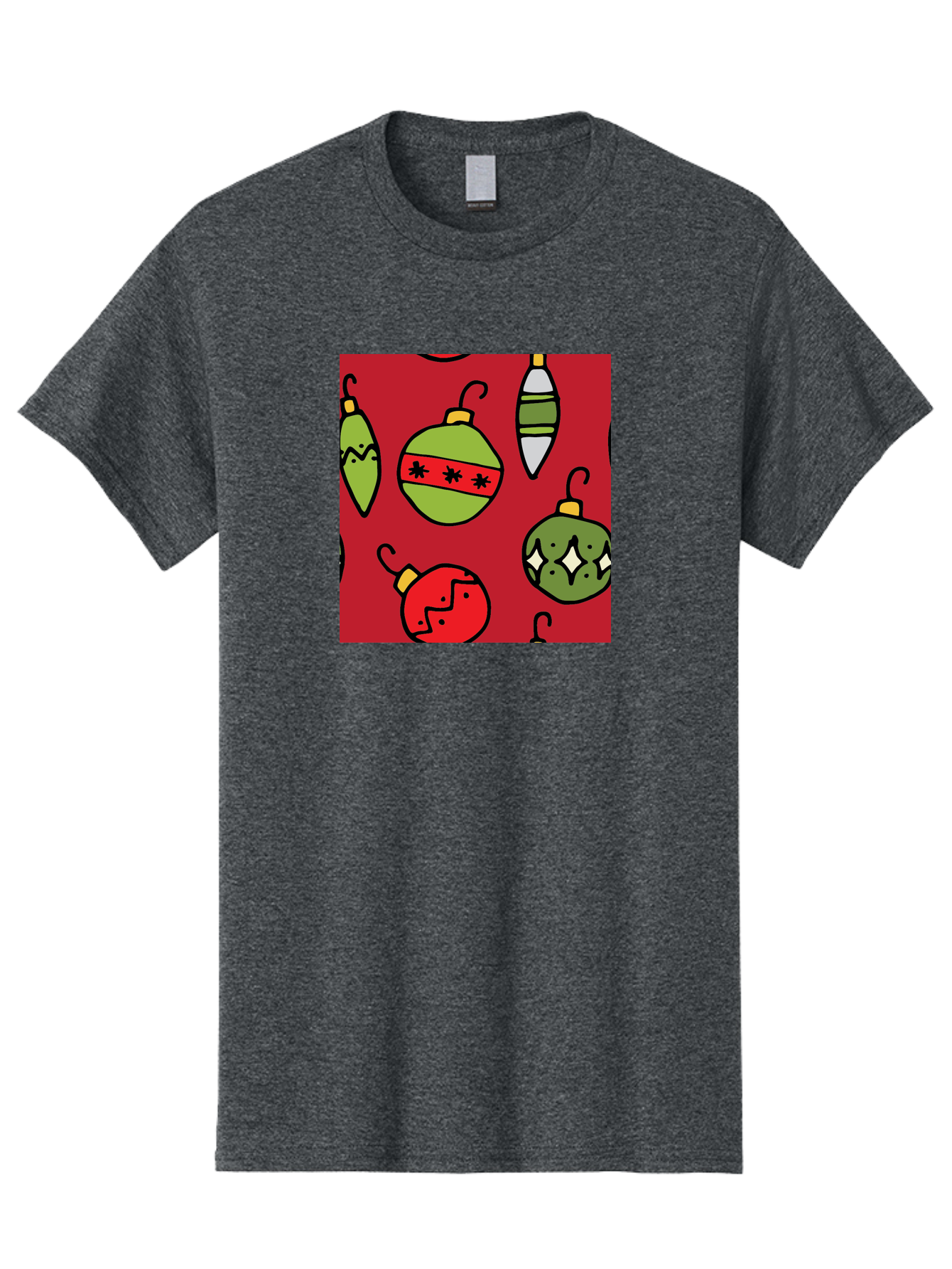 Christmas-Ornaments Men'S Graphic Tee, 100% Cotton, Comfortable Casual Summer Wear, Machine Washable, Christmas Decorations, Festive Ornaments, Holiday Baubles, Red And Green Theme, Cartoon Style, Winter Wonderland, Seasonal Decor, -  Aaa817 15