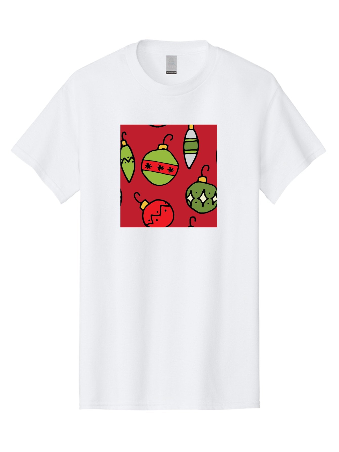 Christmas-Ornaments Men'S Graphic Tee, 100% Cotton, Comfortable Casual Summer Wear, Machine Washable, Christmas Decorations, Festive Ornaments, Holiday Baubles, Red And Green Theme, Cartoon Style, Winter Wonderland, Seasonal Decor, -  Aaa817 13