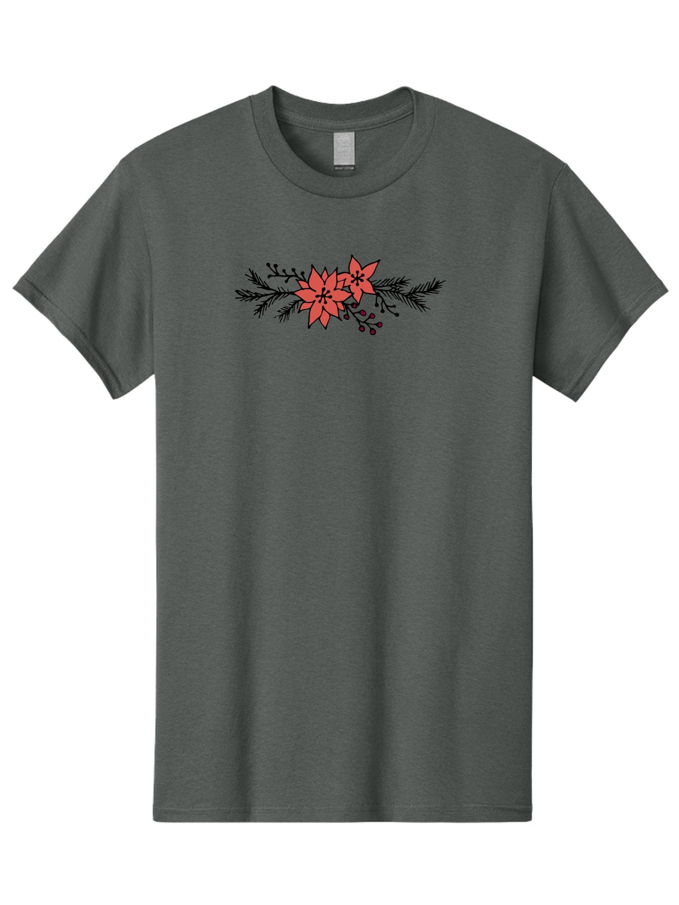 Christmas-Poinsettia Men'S Graphic Tee, 100% Cotton, Comfortable Casual Summer Wear, Machine Washable, Red Poinsettia Flowers, Festive Decorations, Holiday Decor, Christmas Flowers, Floral Arrangements, Winter Flowers -  Aaa818 7