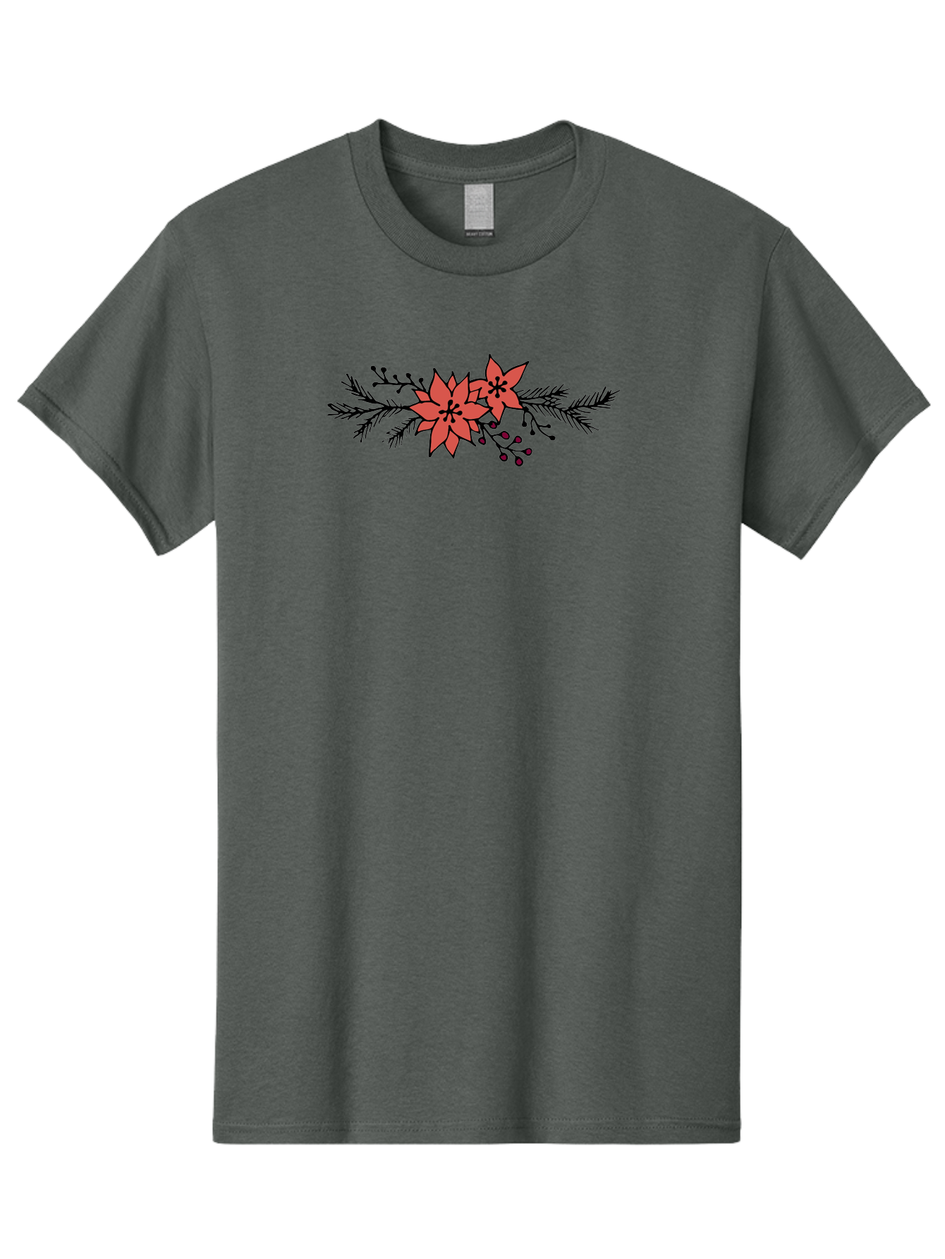 Christmas-Poinsettia Men'S Graphic Tee, 100% Cotton, Comfortable Casual Summer Wear, Machine Washable, Red Poinsettia Flowers, Festive Decorations, Holiday Decor, Christmas Flowers, Floral Arrangements, Winter Flowers -  Aaa818 23