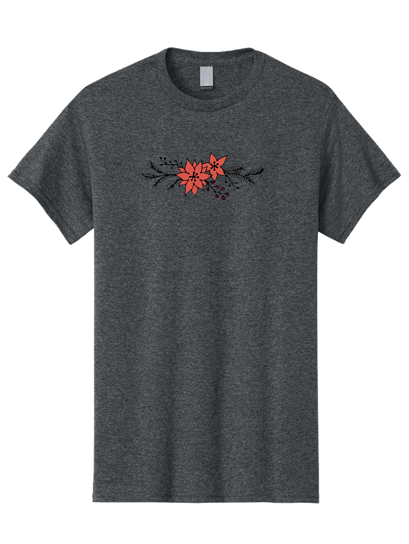Christmas-Poinsettia Men'S Graphic Tee, 100% Cotton, Comfortable Casual Summer Wear, Machine Washable, Red Poinsettia Flowers, Festive Decorations, Holiday Decor, Christmas Flowers, Floral Arrangements, Winter Flowers -  Aaa818 3