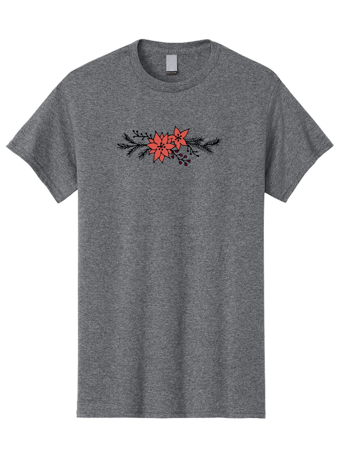Christmas-Poinsettia Men'S Graphic Tee, 100% Cotton, Comfortable Casual Summer Wear, Machine Washable, Red Poinsettia Flowers, Festive Decorations, Holiday Decor, Christmas Flowers, Floral Arrangements, Winter Flowers -  Aaa818 12