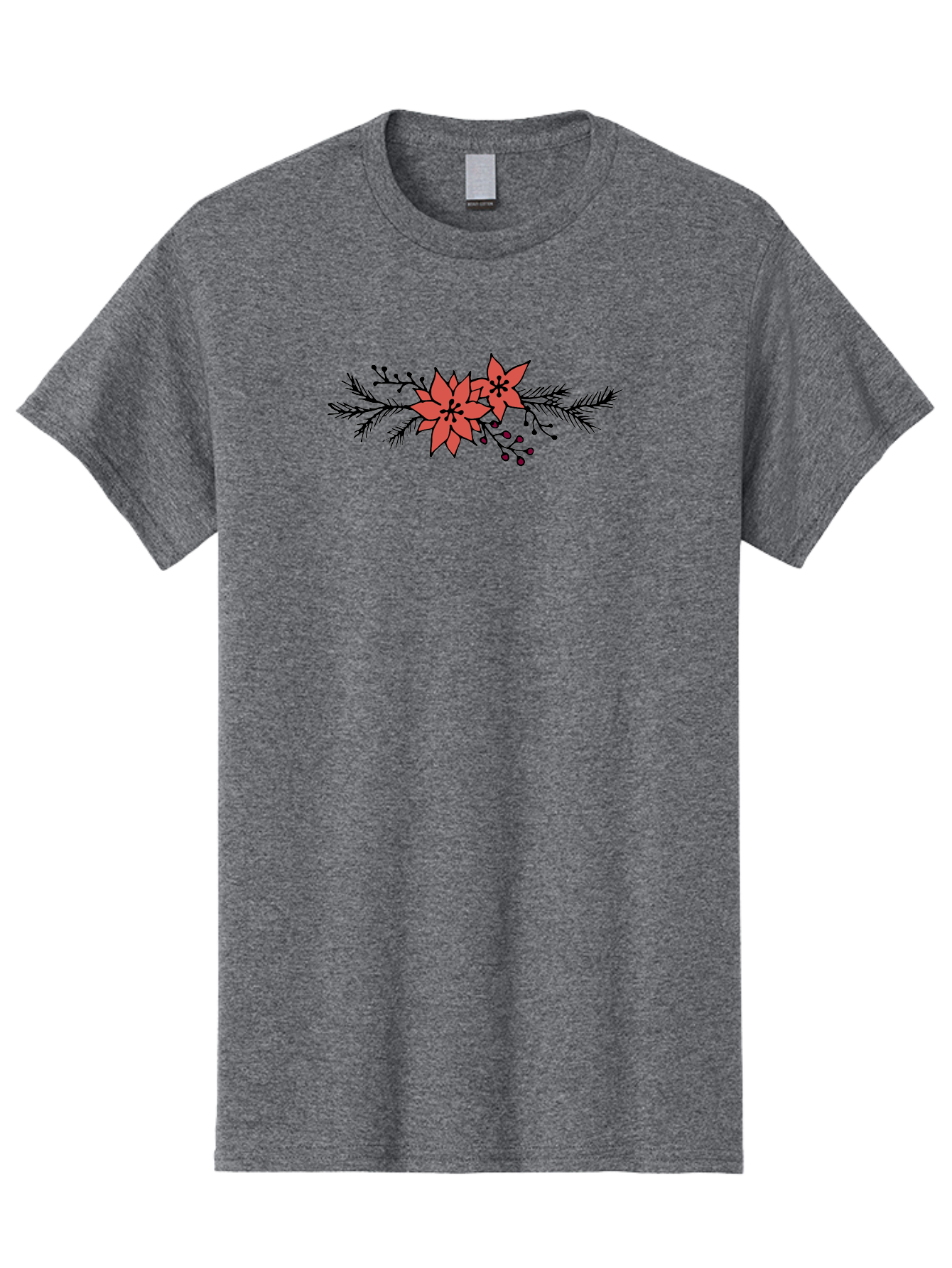 Christmas-Poinsettia Men'S Graphic Tee, 100% Cotton, Comfortable Casual Summer Wear, Machine Washable, Red Poinsettia Flowers, Festive Decorations, Holiday Decor, Christmas Flowers, Floral Arrangements, Winter Flowers -  Aaa818 15