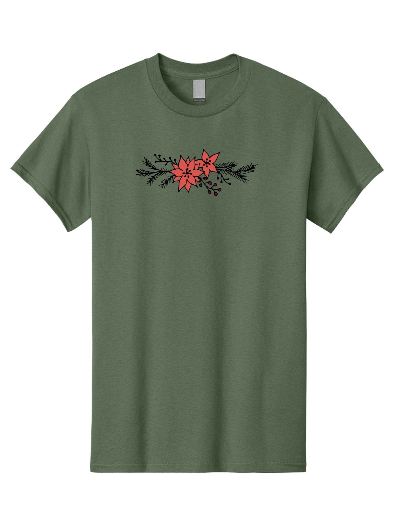 Christmas-Poinsettia Men'S Graphic Tee, 100% Cotton, Comfortable Casual Summer Wear, Machine Washable, Red Poinsettia Flowers, Festive Decorations, Holiday Decor, Christmas Flowers, Floral Arrangements, Winter Flowers -  Aaa818 8