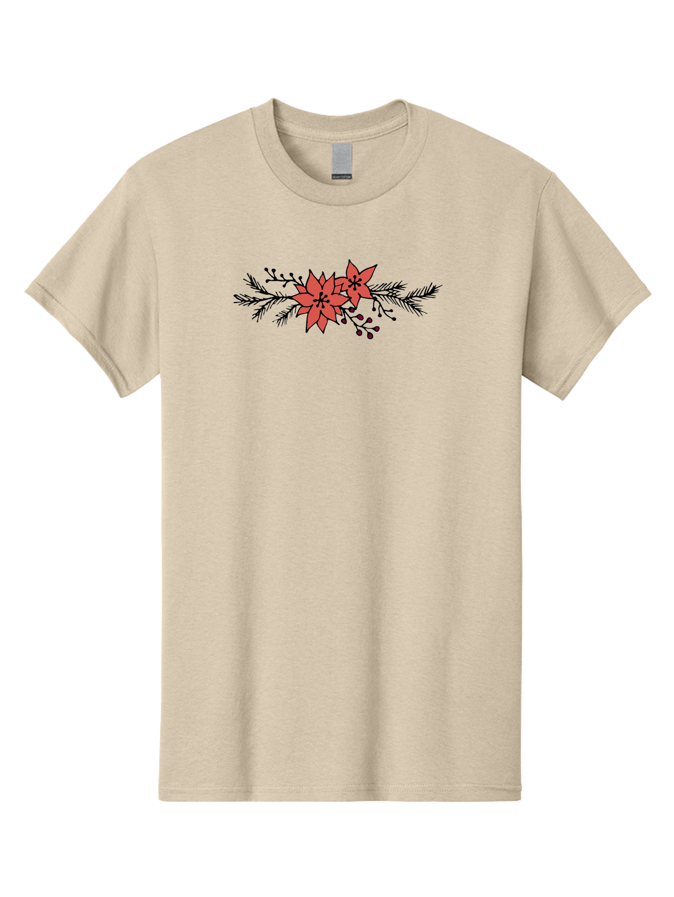 Christmas-Poinsettia Men'S Graphic Tee, 100% Cotton, Comfortable Casual Summer Wear, Machine Washable, Red Poinsettia Flowers, Festive Decorations, Holiday Decor, Christmas Flowers, Floral Arrangements, Winter Flowers -  Aaa818