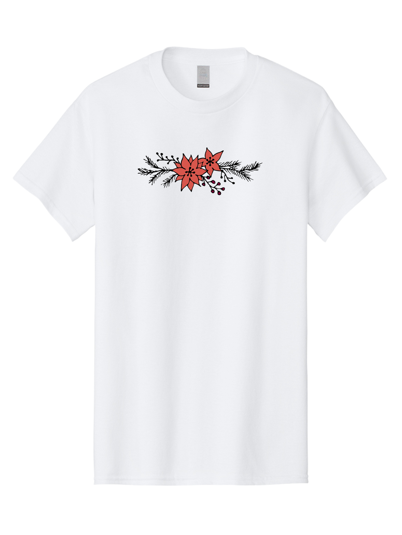 Christmas-Poinsettia Men'S Graphic Tee, 100% Cotton, Comfortable Casual Summer Wear, Machine Washable, Red Poinsettia Flowers, Festive Decorations, Holiday Decor, Christmas Flowers, Floral Arrangements, Winter Flowers -  Aaa818 19