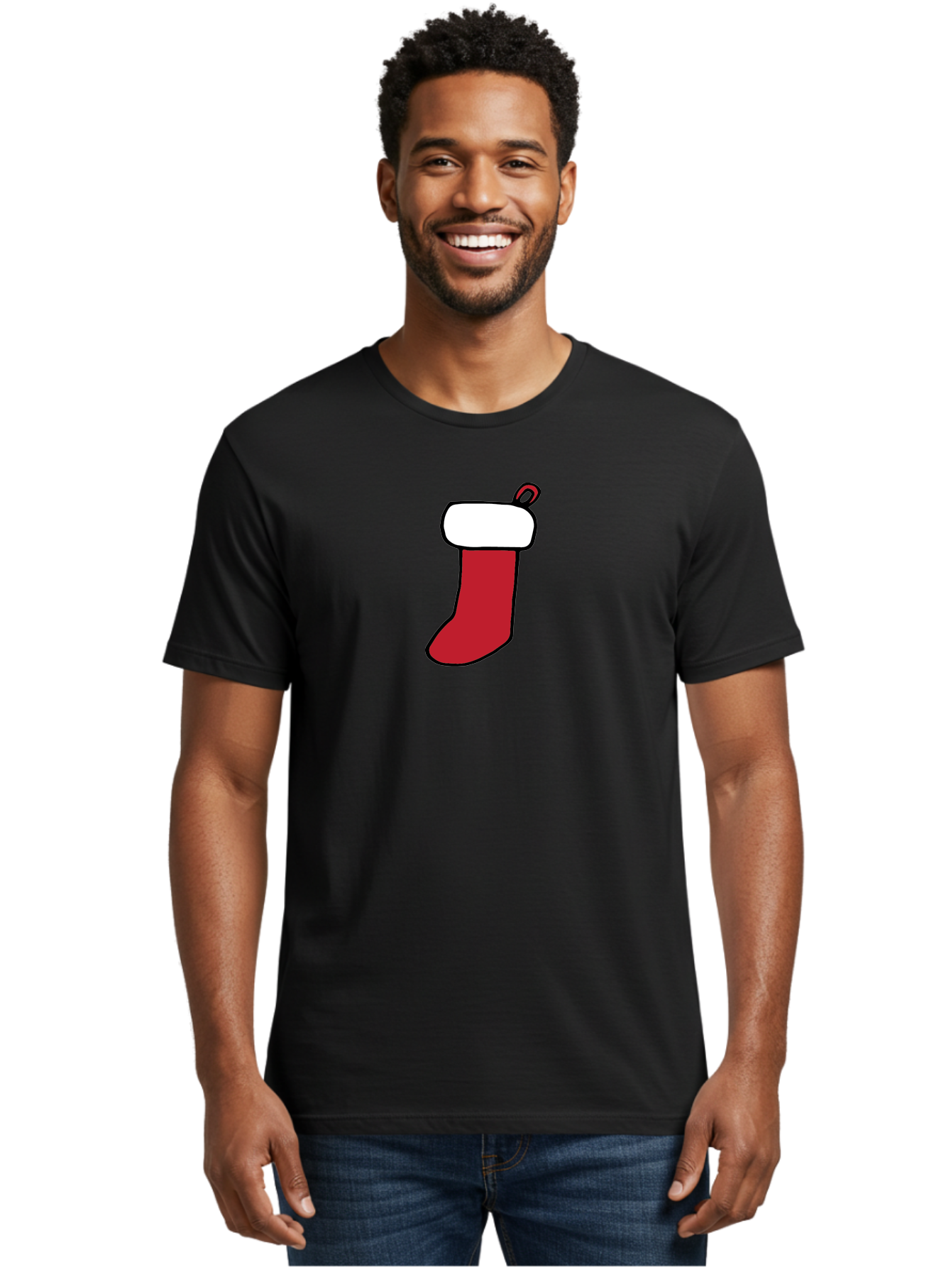 Christmas-Stocking-2 Men'S Graphic Tee, 100% Cotton, Comfortable Casual Summer Wear, Machine Washable, Christmas Stocking, Red And White, Festive Decor, Holiday Season, Merry Christmas, Winter Wonderland, Seasonal Illustration -  Aaa820
