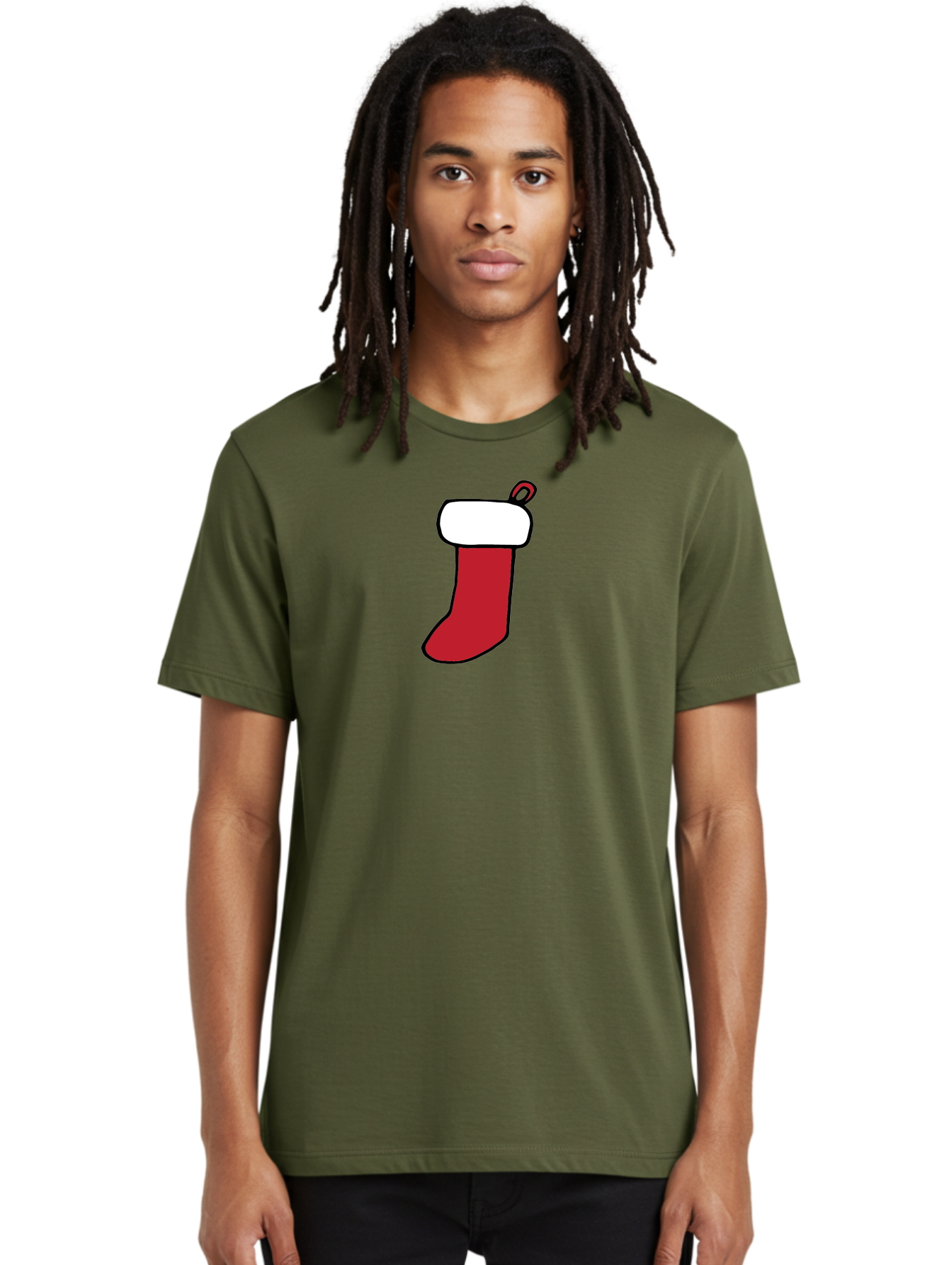 Christmas-Stocking-2 Men'S Graphic Tee, 100% Cotton, Comfortable Casual Summer Wear, Machine Washable, Christmas Stocking, Red And White, Festive Decor, Holiday Season, Merry Christmas, Winter Wonderland, Seasonal Illustration -  Aaa820