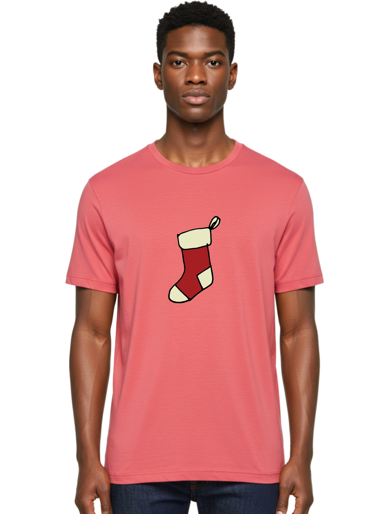 Christmas-Stocking Men'S Graphic Tee, 100% Cotton, Comfortable Casual Summer Wear, Machine Washable, Christmas Stocking, Holiday Decor, Festive Tradition, Red And White Colors, Black Outline, Cartoon Style, Holiday Season, Winter Wonderland -  Aaa821 20