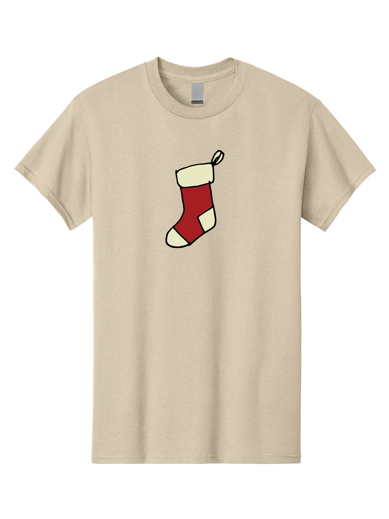 Christmas-Stocking Men'S Graphic Tee, 100% Cotton, Comfortable Casual Summer Wear, Machine Washable, Christmas Stocking, Holiday Decor, Festive Tradition, Red And White Colors, Black Outline, Cartoon Style, Holiday Season, Winter Wonderland -  Aaa821