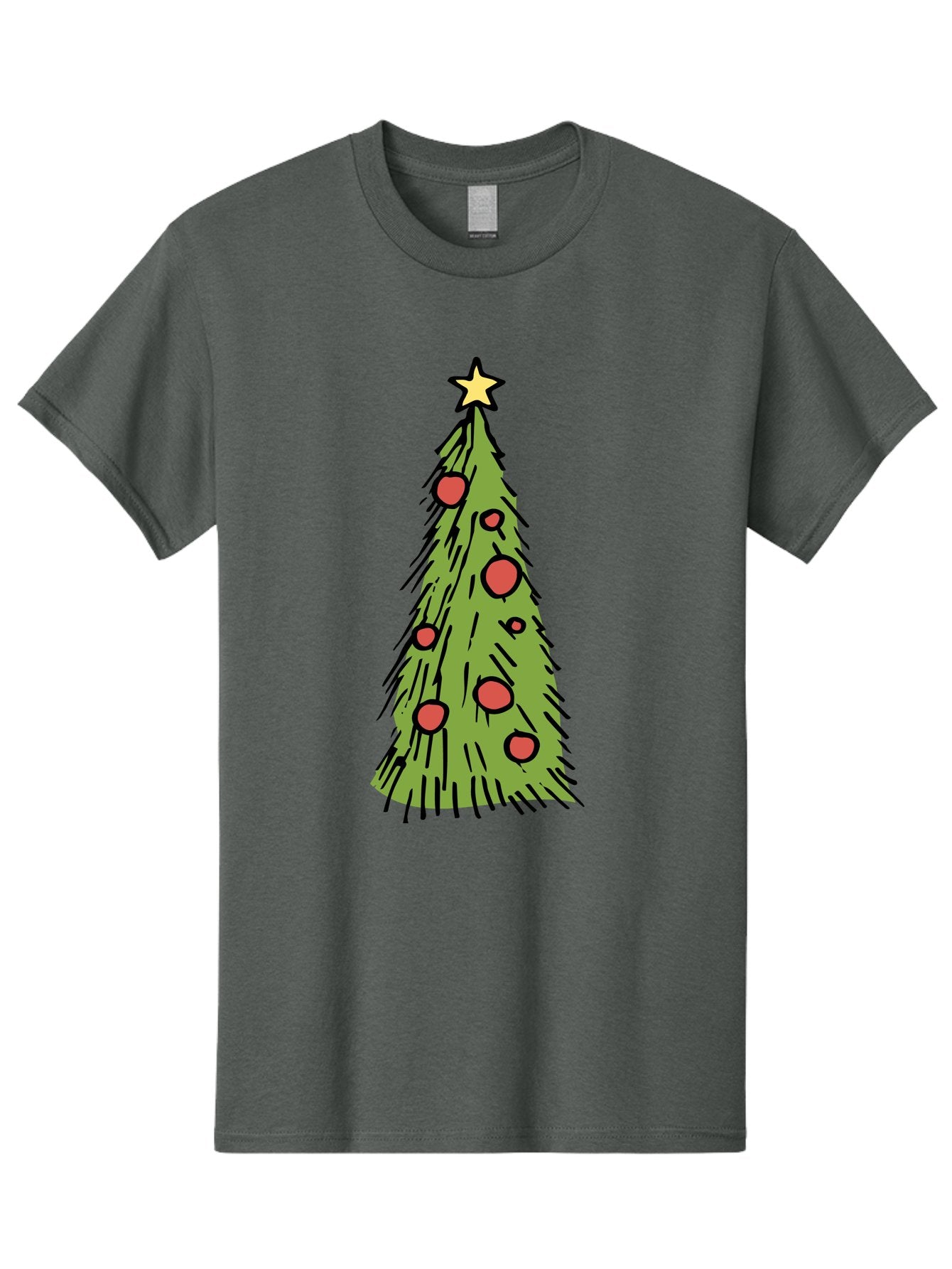 Christmas-Tree-2 Men'S Graphic Tee, 100% Cotton, Comfortable Casual Summer Wear, Machine Washable, Christmas Tree, Festive Decorations, Red Ornaments, Yellow Star, Holiday Season, Winter Wonderland, Cartoon Illustration, Simple Design -  Aaa823 8