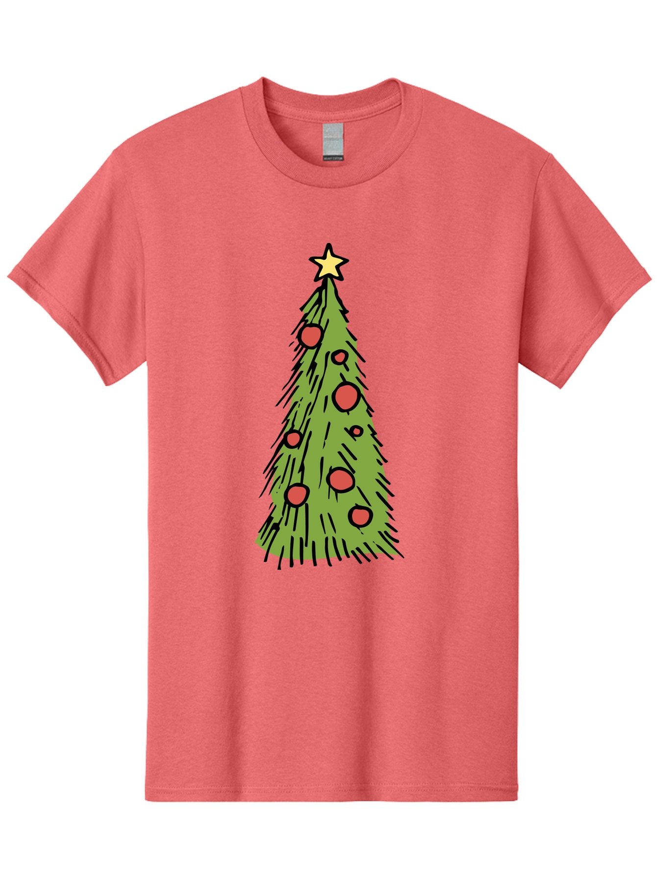 Christmas-Tree-2 Men'S Graphic Tee, 100% Cotton, Comfortable Casual Summer Wear, Machine Washable, Christmas Tree, Festive Decorations, Red Ornaments, Yellow Star, Holiday Season, Winter Wonderland, Cartoon Illustration, Simple Design -  Aaa823 13