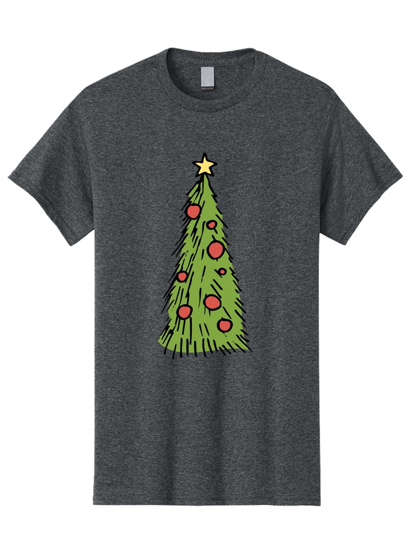 Christmas-Tree-2 Men'S Graphic Tee, 100% Cotton, Comfortable Casual Summer Wear, Machine Washable, Christmas Tree, Festive Decorations, Red Ornaments, Yellow Star, Holiday Season, Winter Wonderland, Cartoon Illustration, Simple Design -  Aaa823 7