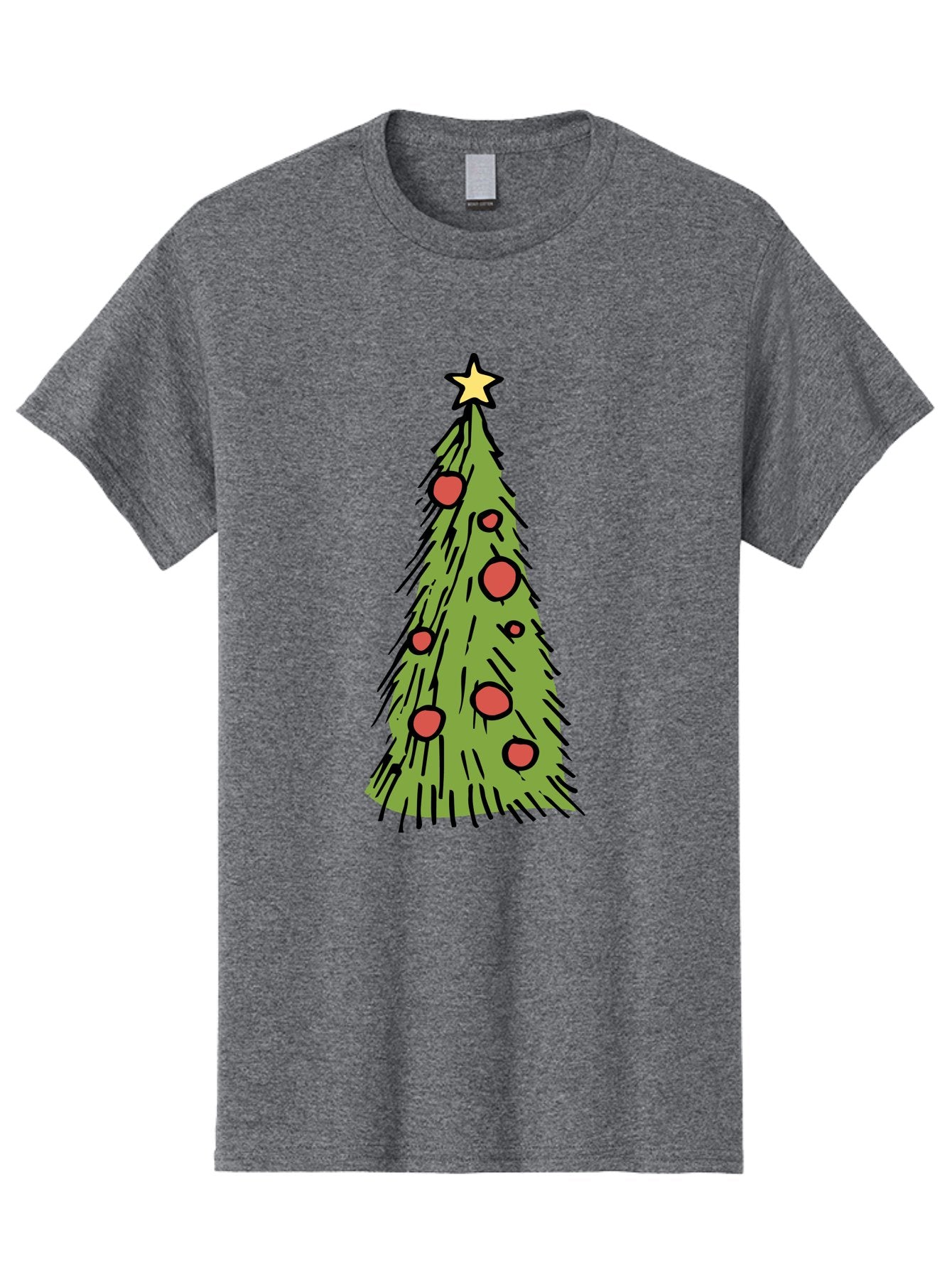 Christmas-Tree-2 Men'S Graphic Tee, 100% Cotton, Comfortable Casual Summer Wear, Machine Washable, Christmas Tree, Festive Decorations, Red Ornaments, Yellow Star, Holiday Season, Winter Wonderland, Cartoon Illustration, Simple Design -  Aaa823 14