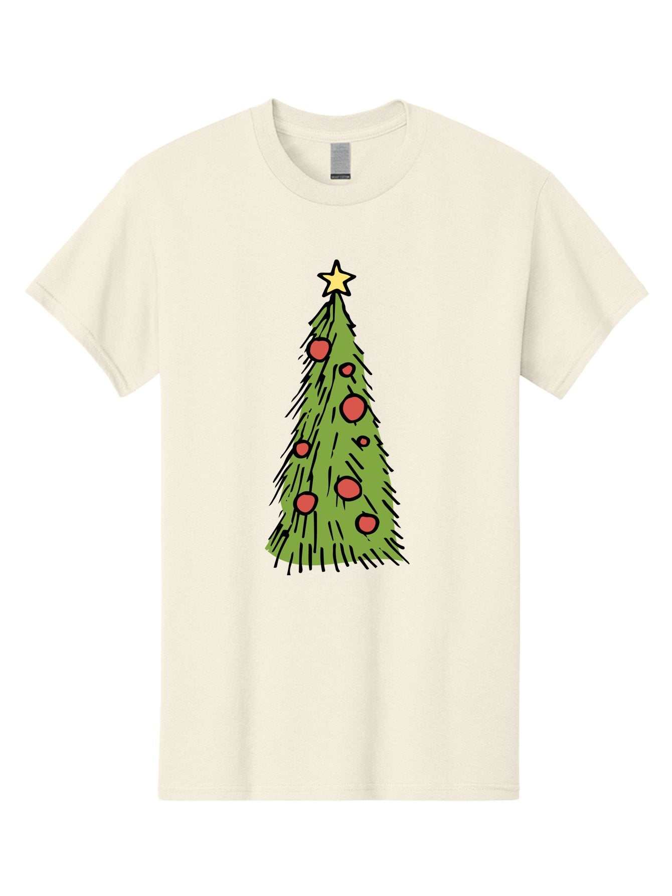 Christmas-Tree-2 Men'S Graphic Tee, 100% Cotton, Comfortable Casual Summer Wear, Machine Washable, Christmas Tree, Festive Decorations, Red Ornaments, Yellow Star, Holiday Season, Winter Wonderland, Cartoon Illustration, Simple Design -  Aaa823 4