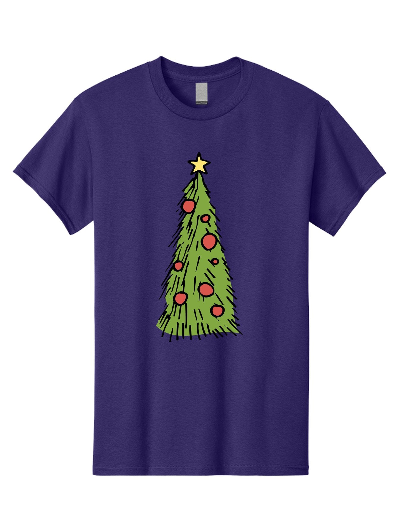 Christmas-Tree-2 Men'S Graphic Tee, 100% Cotton, Comfortable Casual Summer Wear, Machine Washable, Christmas Tree, Festive Decorations, Red Ornaments, Yellow Star, Holiday Season, Winter Wonderland, Cartoon Illustration, Simple Design -  Aaa823 6