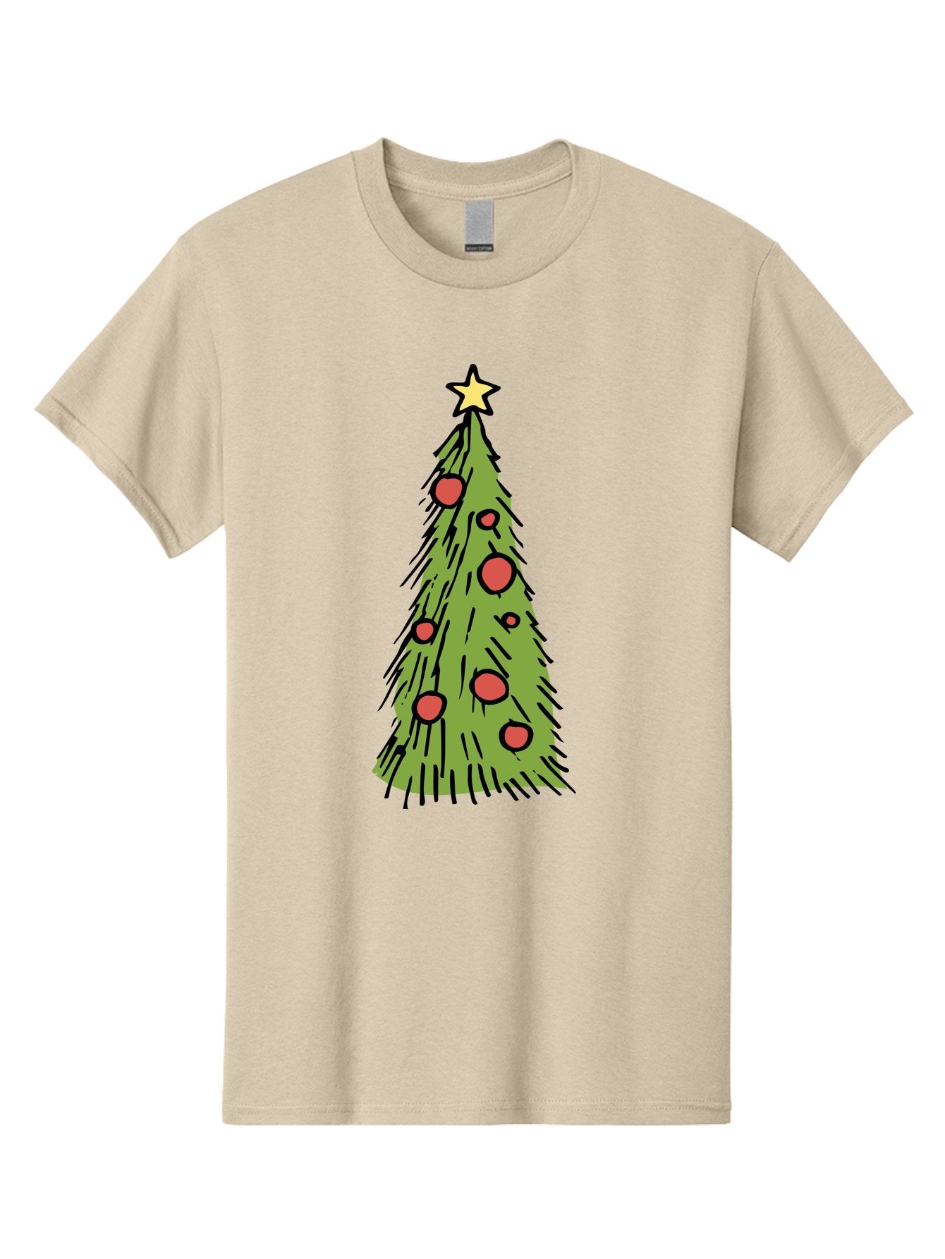 Christmas-Tree-2 Men'S Graphic Tee, 100% Cotton, Comfortable Casual Summer Wear, Machine Washable, Christmas Tree, Festive Decorations, Red Ornaments, Yellow Star, Holiday Season, Winter Wonderland, Cartoon Illustration, Simple Design -  Aaa823 9