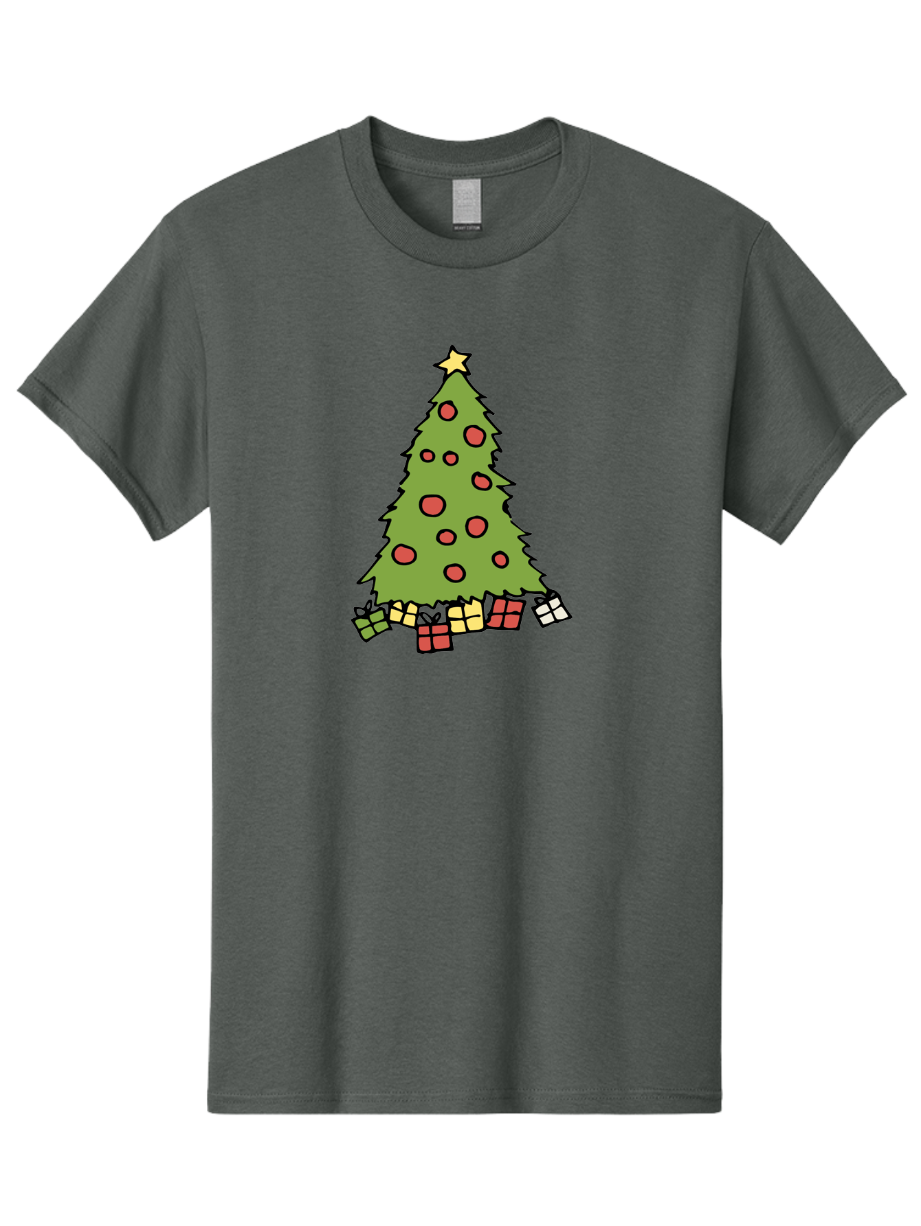 Christmas-Tree-3 Men'S Graphic Tee, 100% Cotton, Comfortable Casual Summer Wear, Machine Washable, Christmas Tree, Red Ornaments, Festive Decorations, Wrapped Gifts, Holiday Season, Joyful Atmosphere, Cartoon Style, Golden Star, -  Aaa824 13