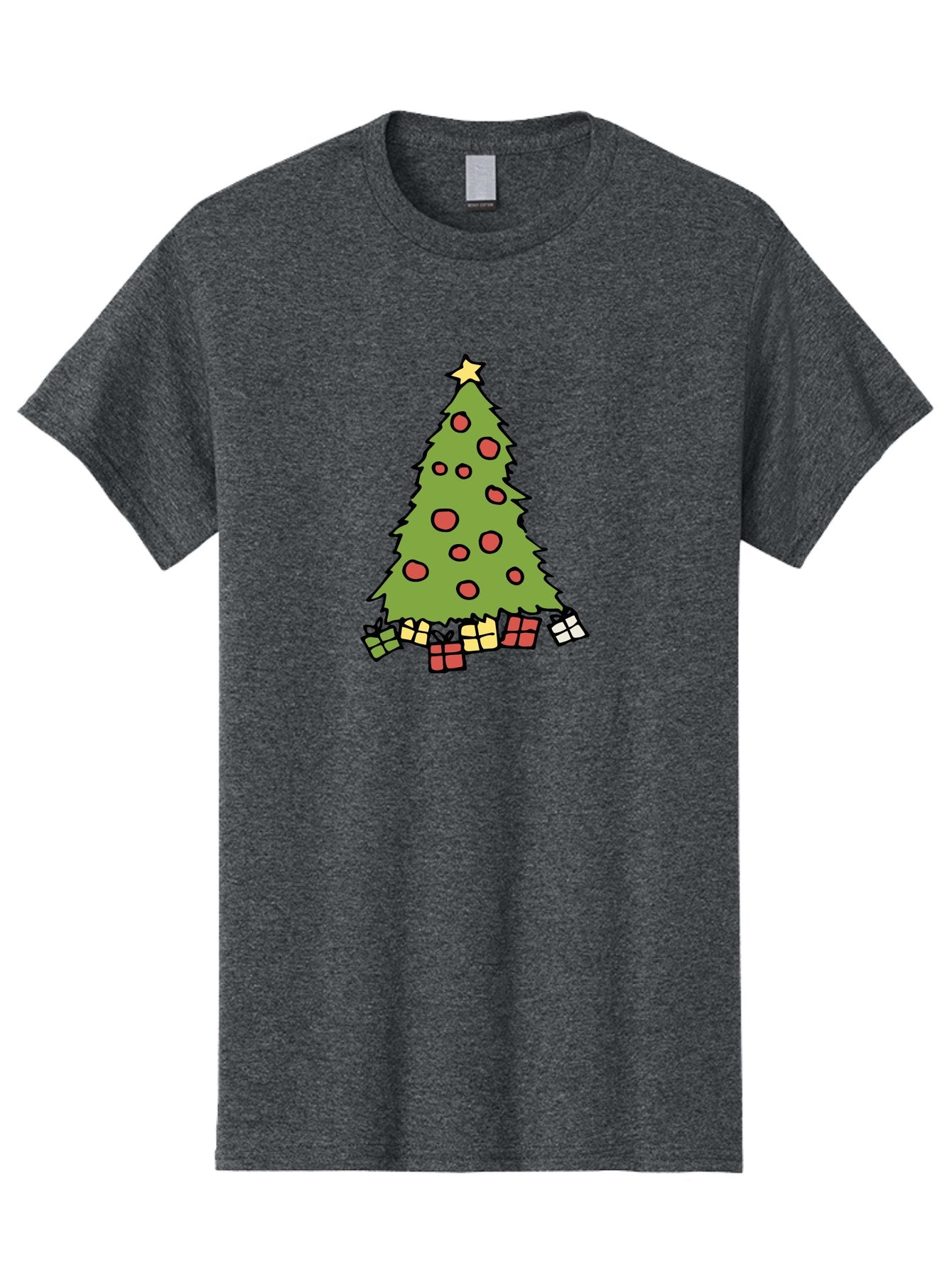 Christmas-Tree-3 Men'S Graphic Tee, 100% Cotton, Comfortable Casual Summer Wear, Machine Washable, Christmas Tree, Red Ornaments, Festive Decorations, Wrapped Gifts, Holiday Season, Joyful Atmosphere, Cartoon Style, Golden Star, -  Aaa824 11