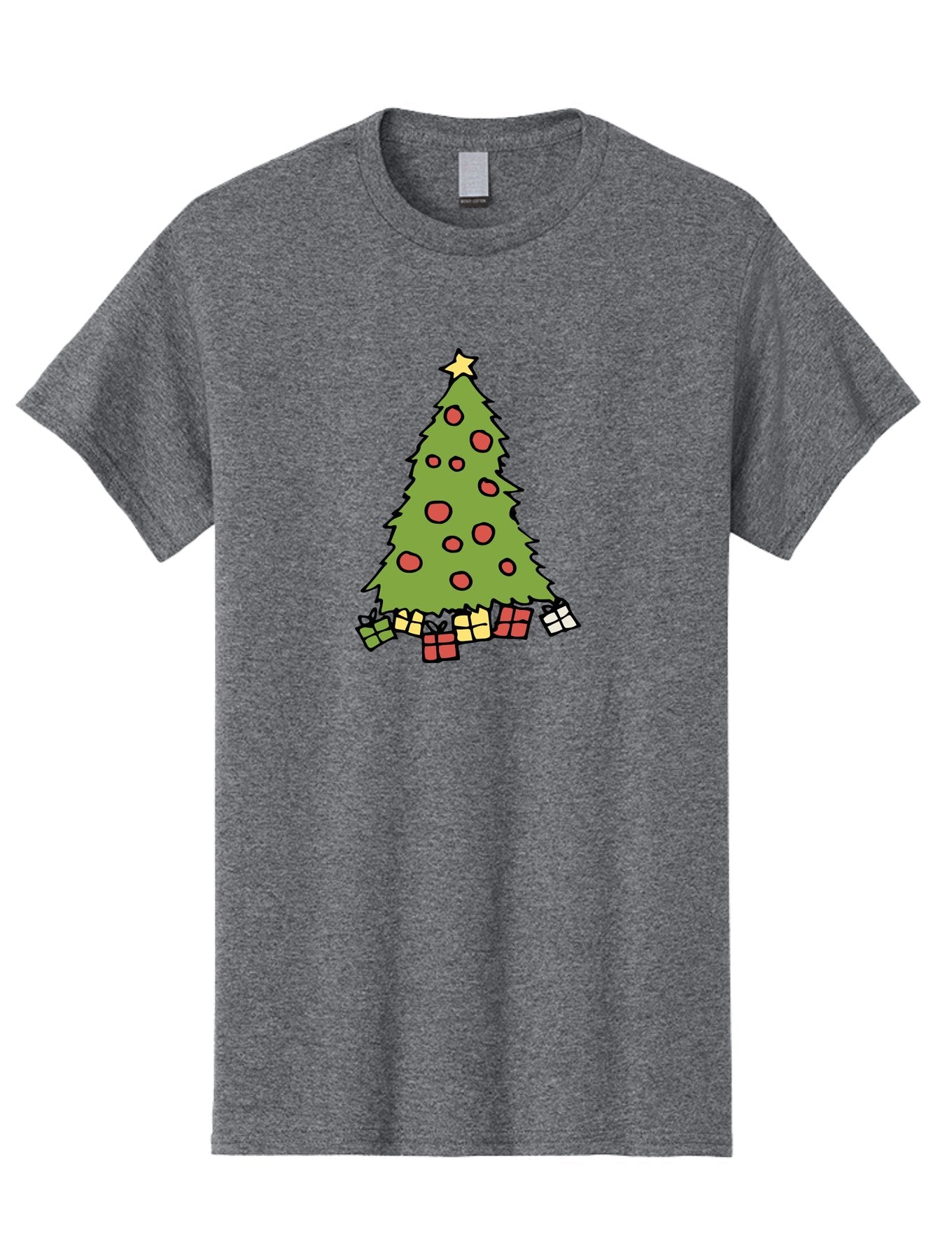 Christmas-Tree-3 Men'S Graphic Tee, 100% Cotton, Comfortable Casual Summer Wear, Machine Washable, Christmas Tree, Red Ornaments, Festive Decorations, Wrapped Gifts, Holiday Season, Joyful Atmosphere, Cartoon Style, Golden Star, -  Aaa824 12