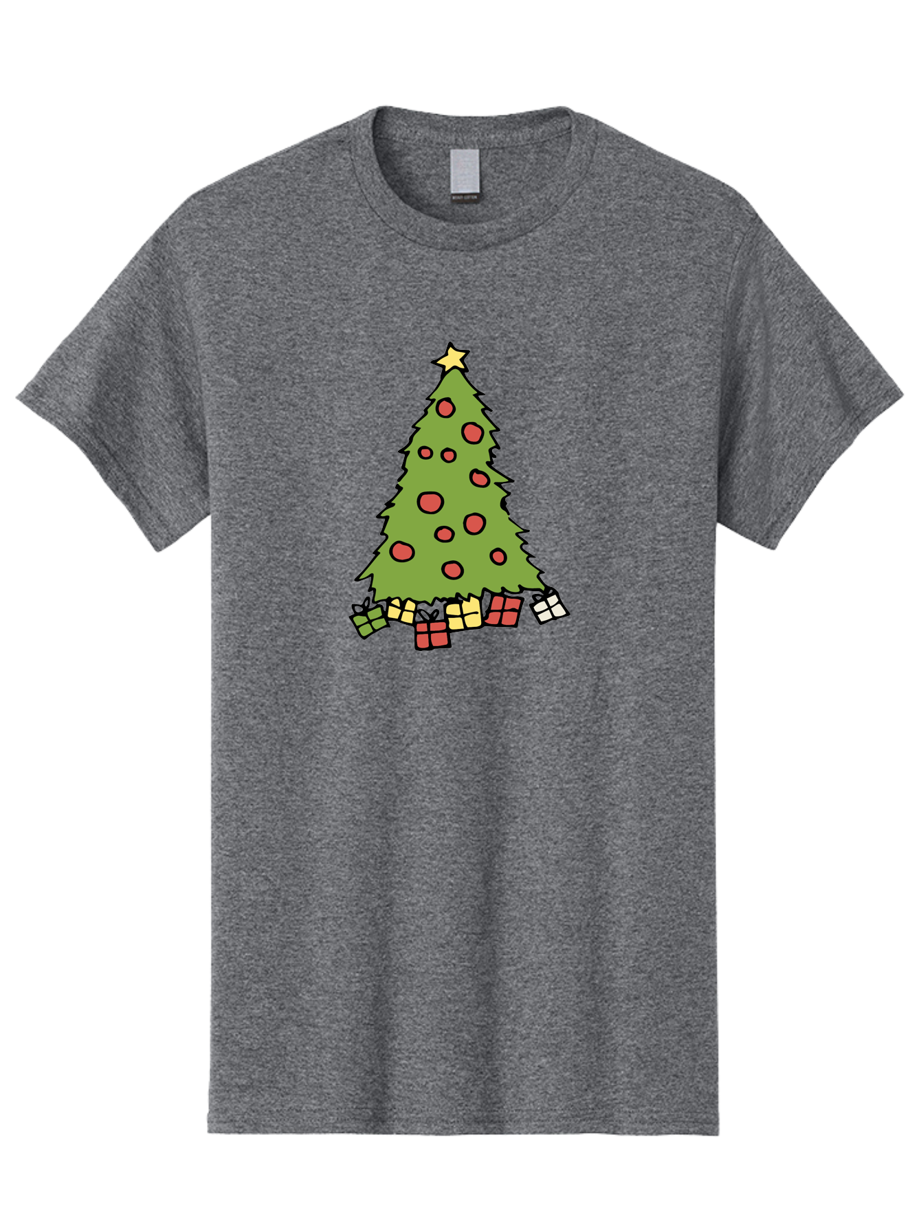 Christmas-Tree-3 Men'S Graphic Tee, 100% Cotton, Comfortable Casual Summer Wear, Machine Washable, Christmas Tree, Red Ornaments, Festive Decorations, Wrapped Gifts, Holiday Season, Joyful Atmosphere, Cartoon Style, Golden Star, -  Aaa824 29